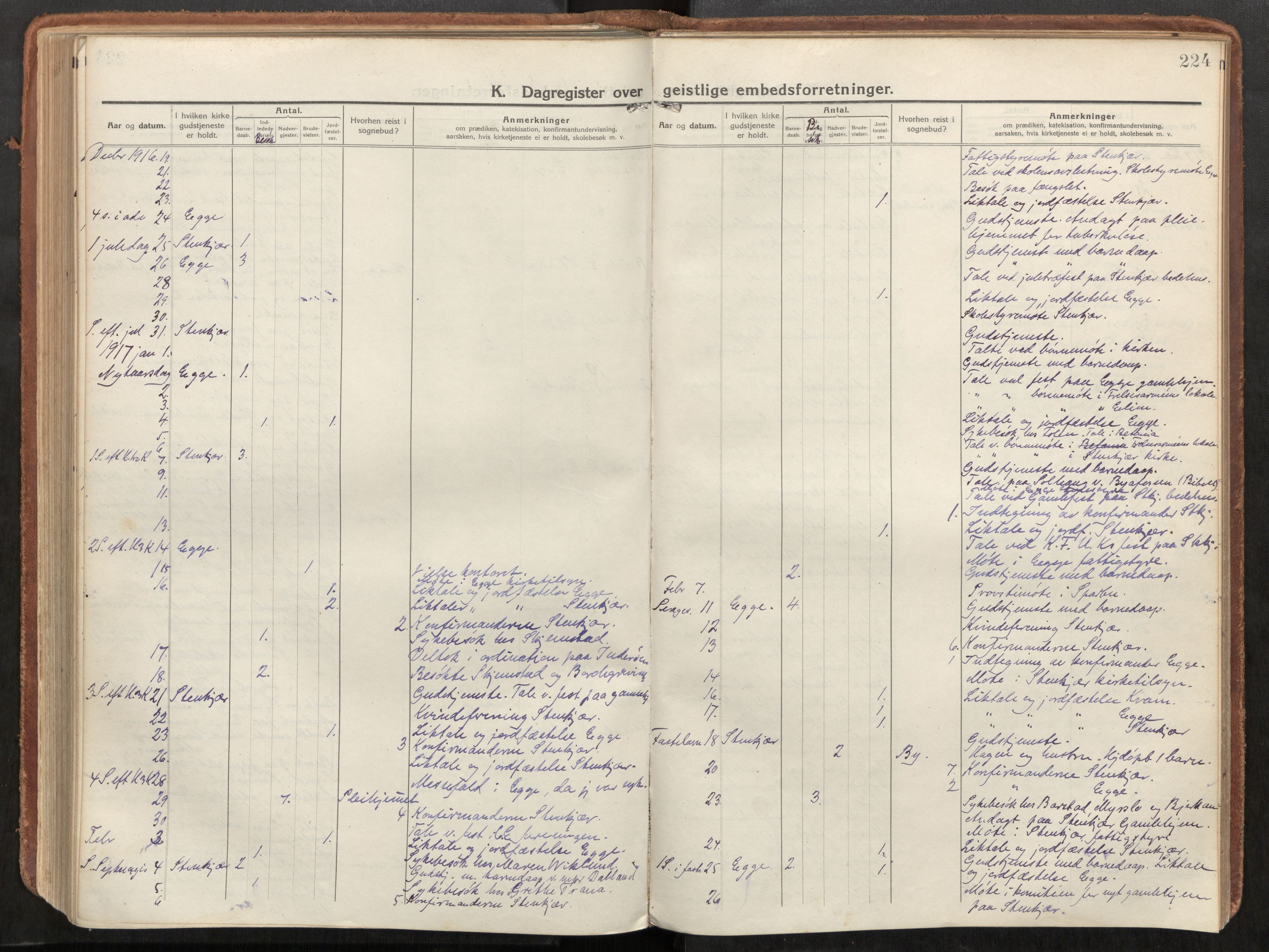 Steinkjer sokneprestkontor, SAT/A-1541/01/H/Ha/Haa/L0003: Ministerialbok nr. 3, 1913-1922, s. 224