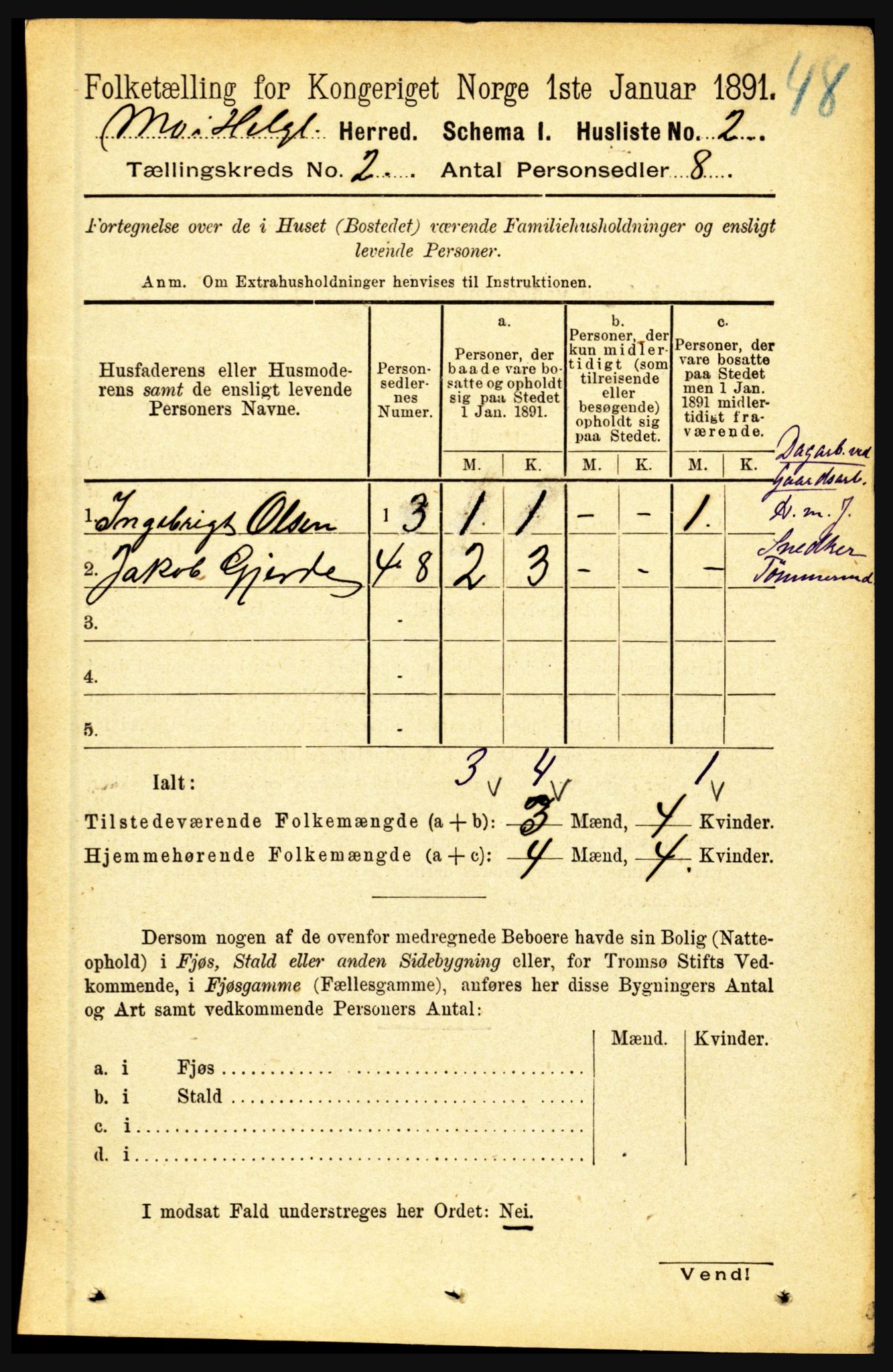 RA, Folketelling 1891 for 1833 Mo herred, 1891, s. 431