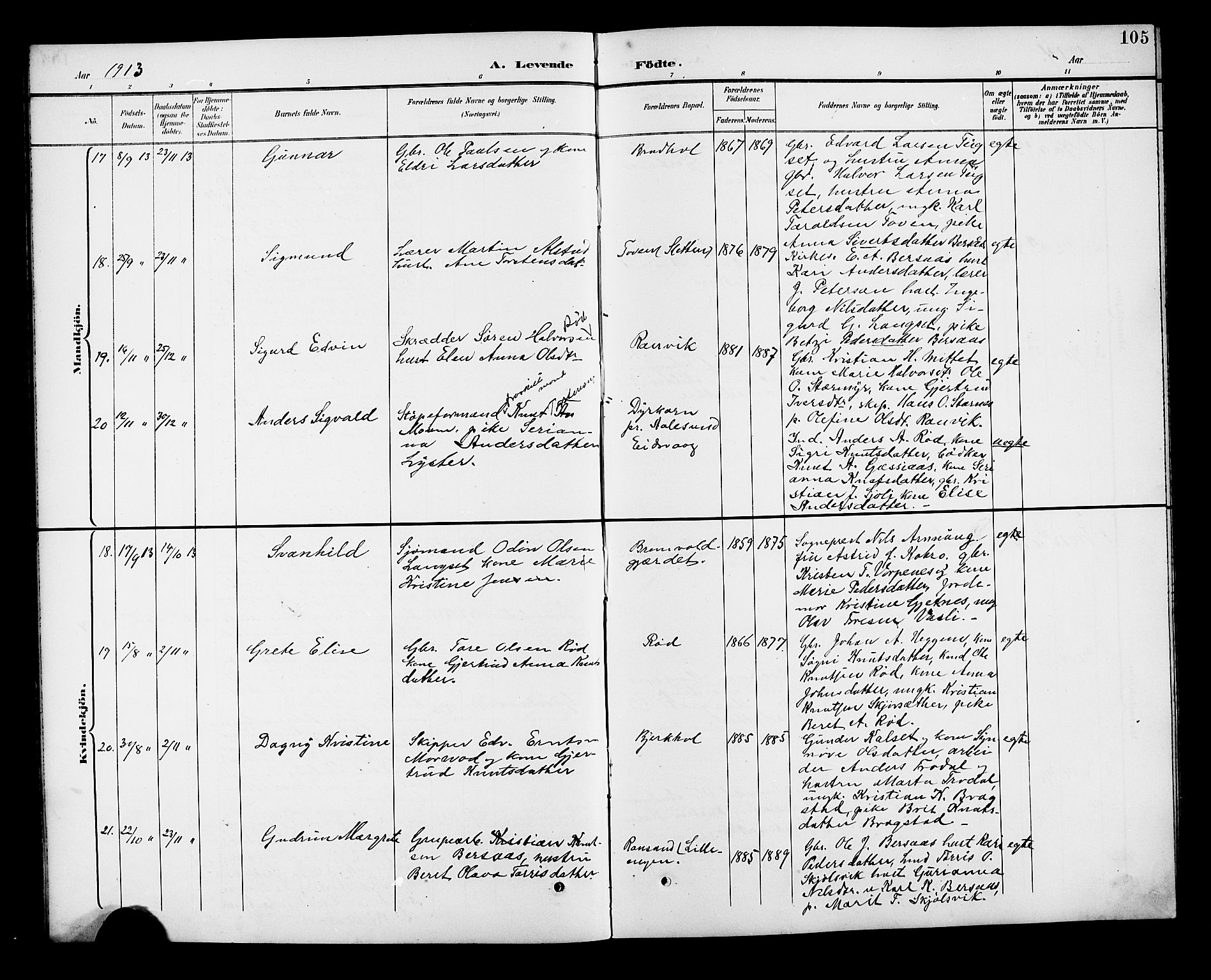 Ministerialprotokoller, klokkerbøker og fødselsregistre - Møre og Romsdal, SAT/A-1454/551/L0632: Klokkerbok nr. 551C04, 1894-1920, s. 105