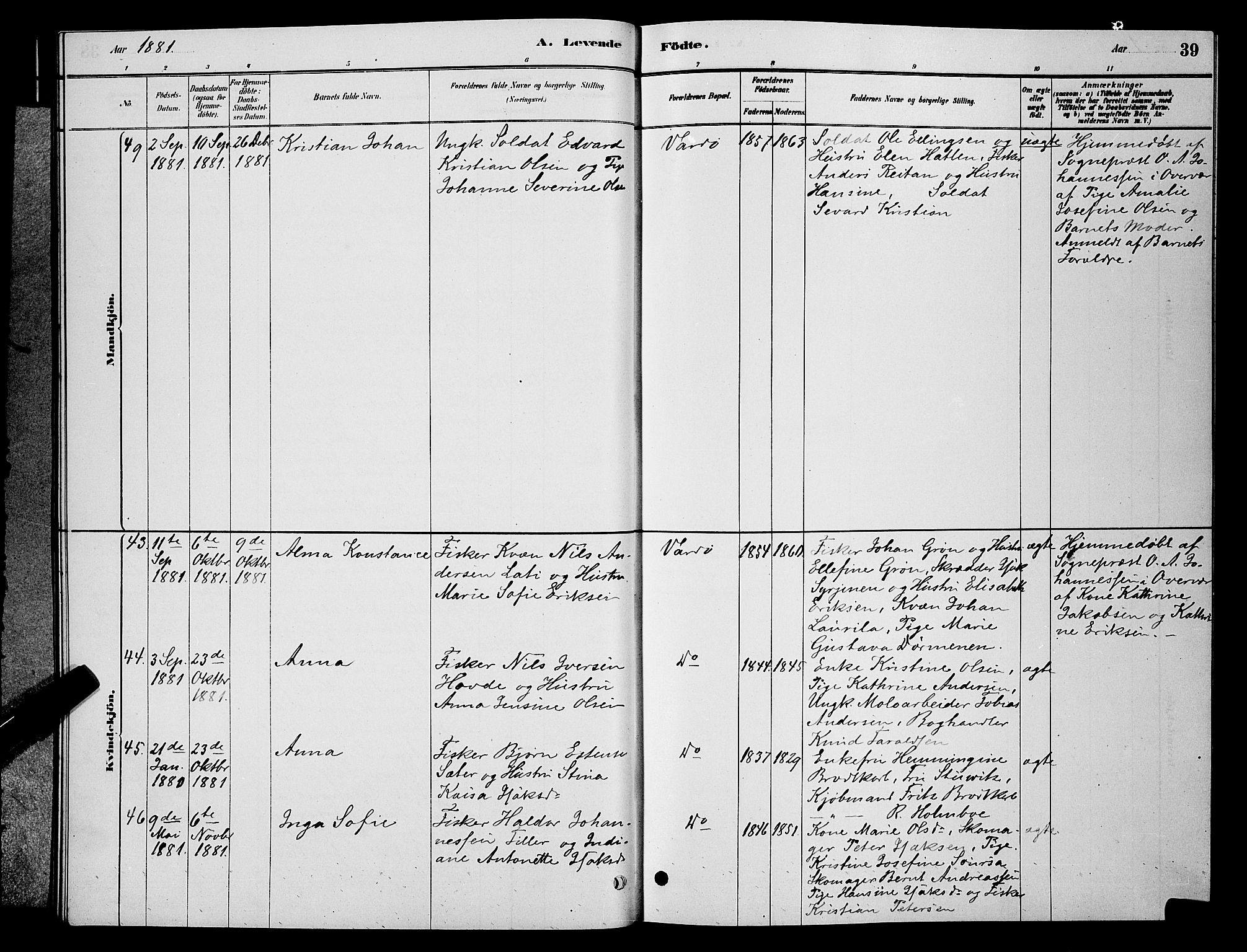 Vardø sokneprestkontor, AV/SATØ-S-1332/H/Hb/L0004klokker: Klokkerbok nr. 4, 1879-1887, s. 39