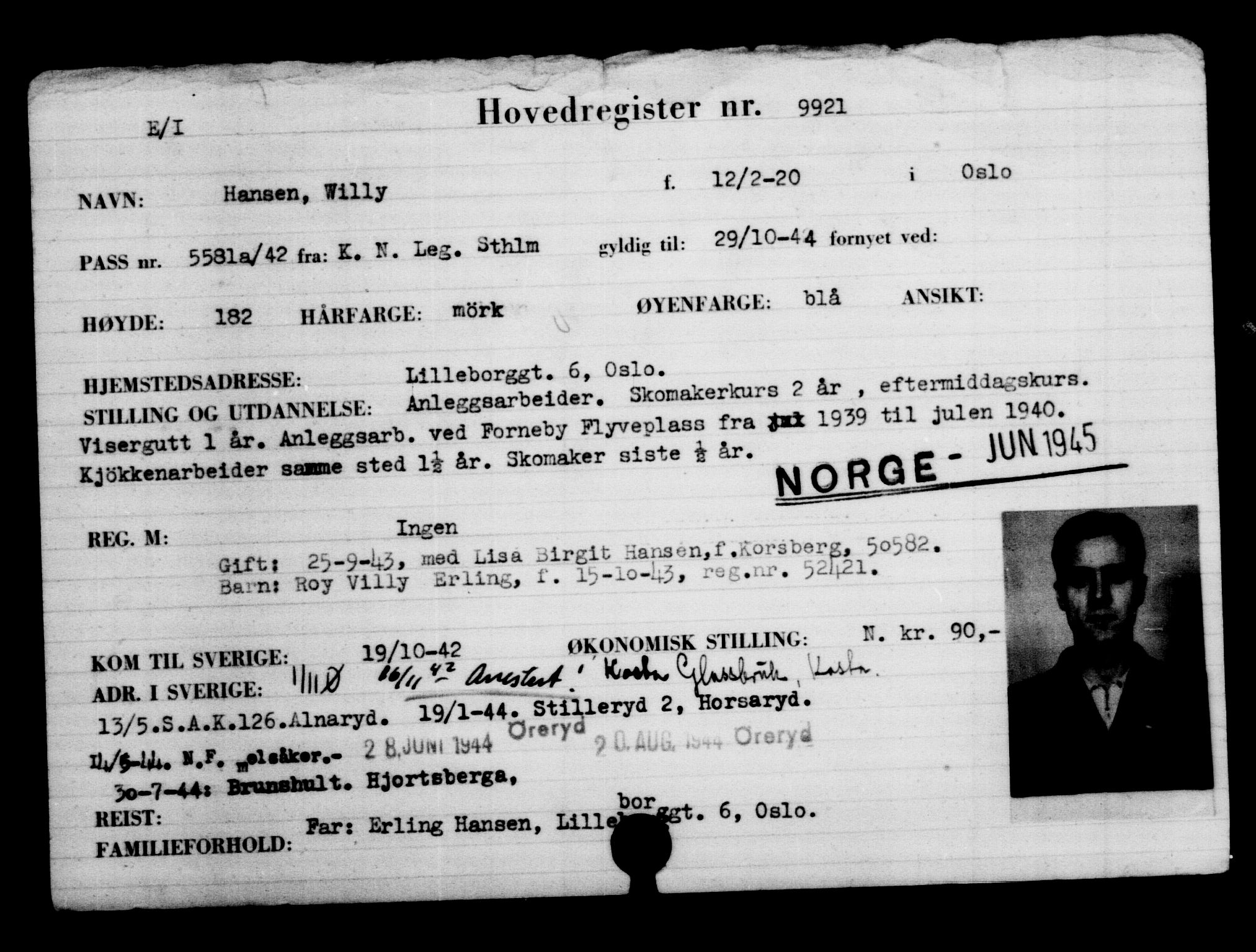 Utenriksstasjonene, Legasjonen i Stockholm, Flyktningkontoret, AV/RA-S-6753/V/Va/L0006: Kjesäterkartoteket, flyktninger med registreringsnr. 9400-12711, 1940-1945, s. 589