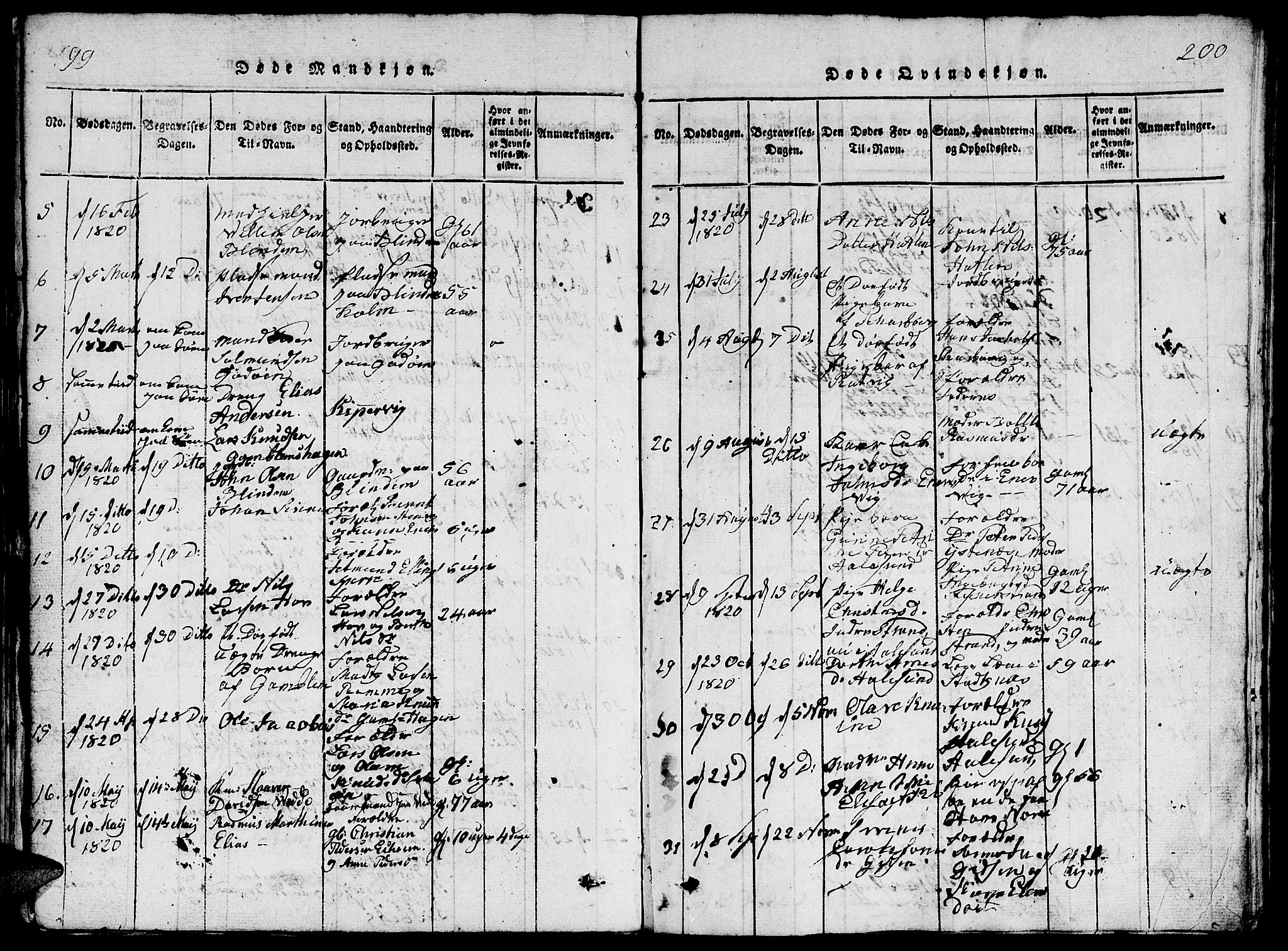 Ministerialprotokoller, klokkerbøker og fødselsregistre - Møre og Romsdal, AV/SAT-A-1454/528/L0423: Klokkerbok nr. 528C04, 1816-1827, s. 199-200