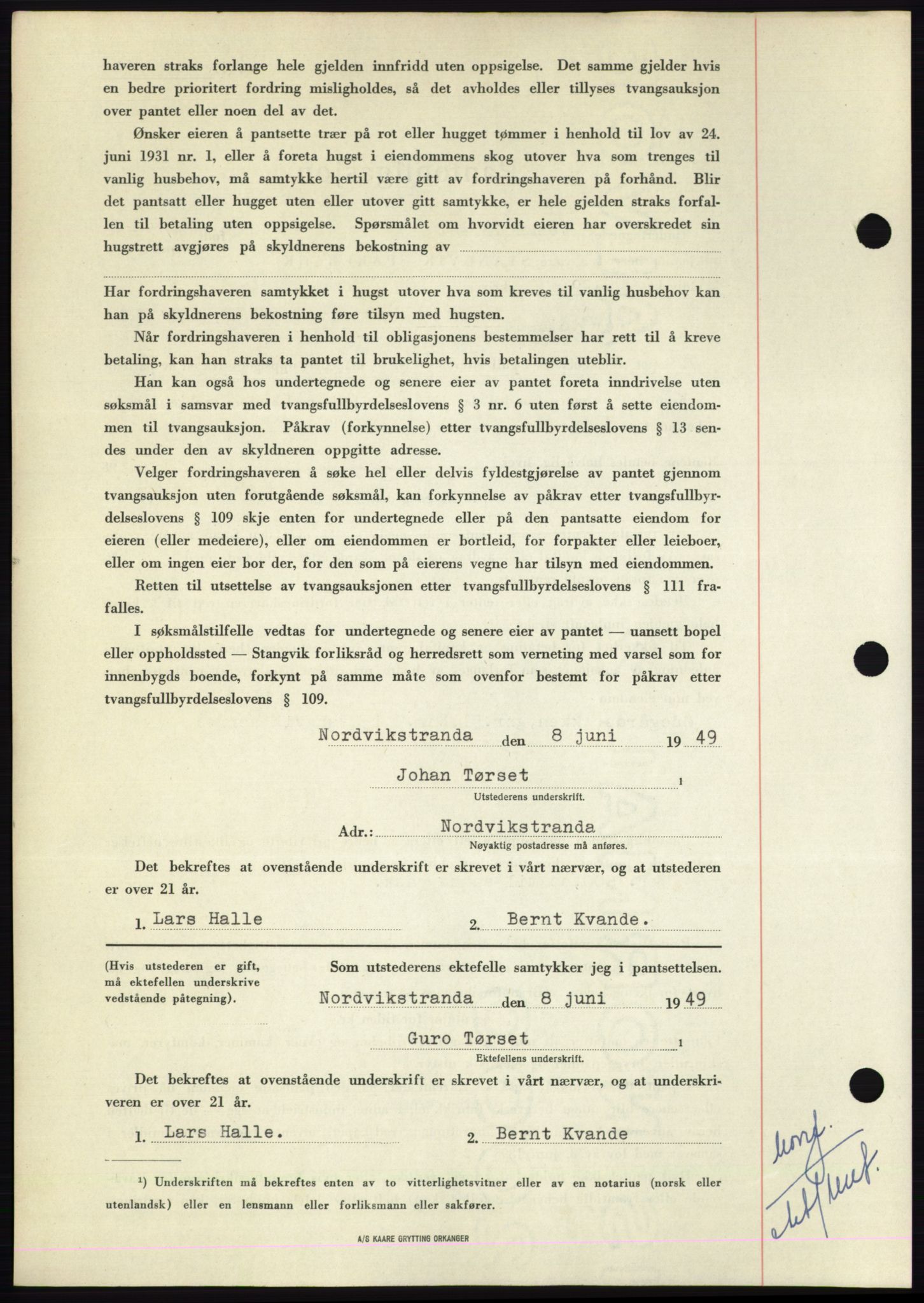 Nordmøre sorenskriveri, AV/SAT-A-4132/1/2/2Ca: Pantebok nr. B101, 1949-1949, Dagboknr: 1506/1949