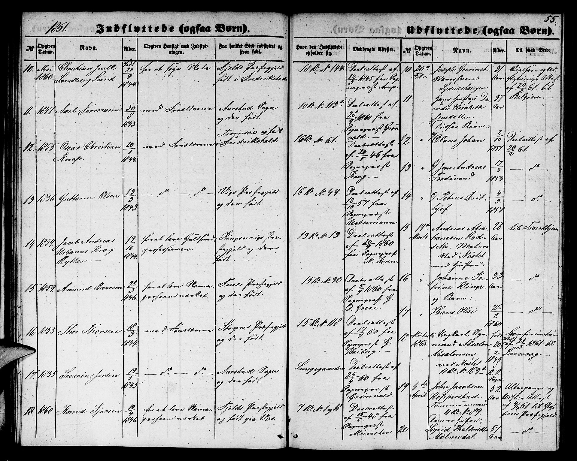 Domkirken sokneprestembete, SAB/A-74801/H/Hab/L0044: Klokkerbok nr. F 1, 1856-1879, s. 55