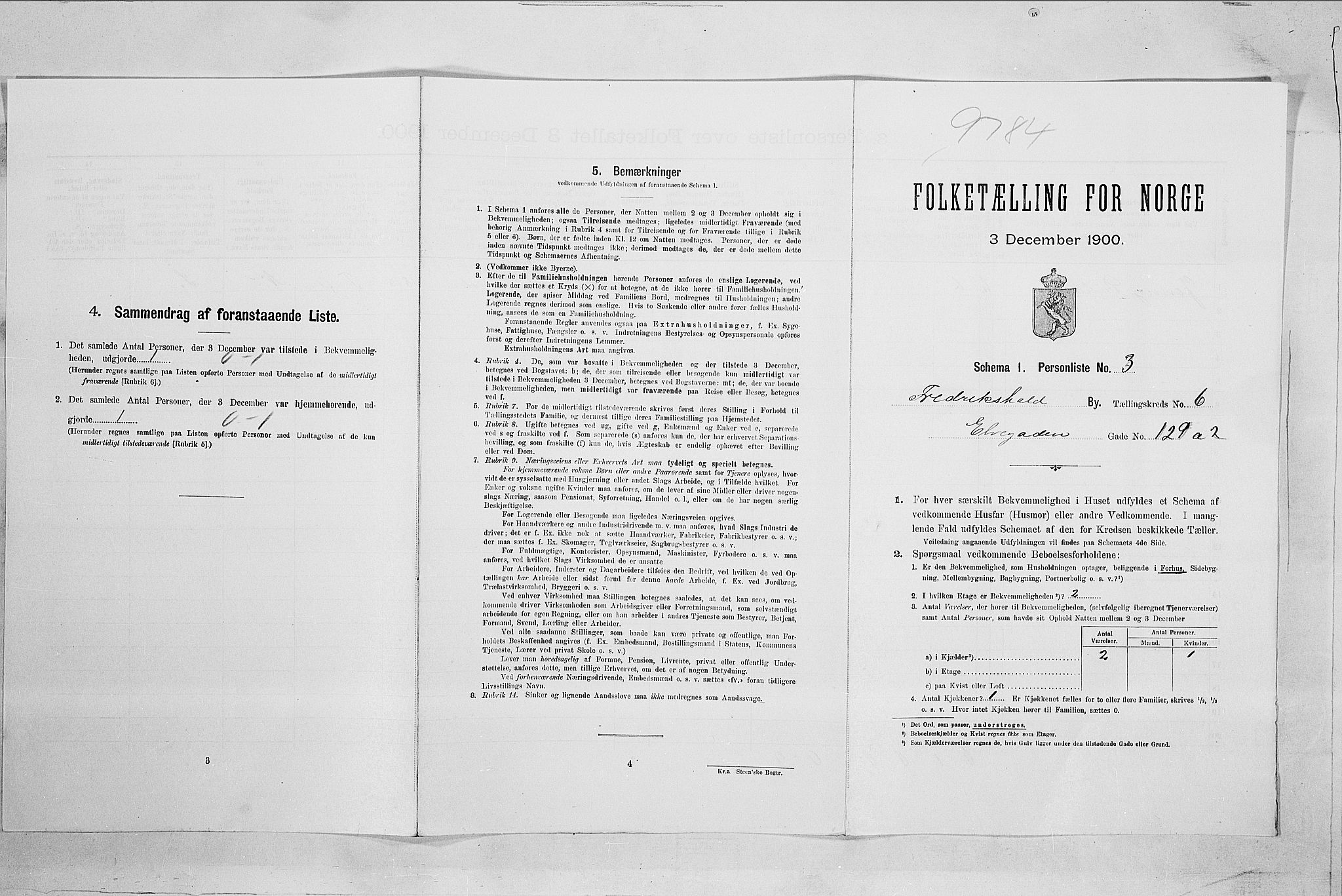 SAO, Folketelling 1900 for 0101 Fredrikshald kjøpstad, 1900