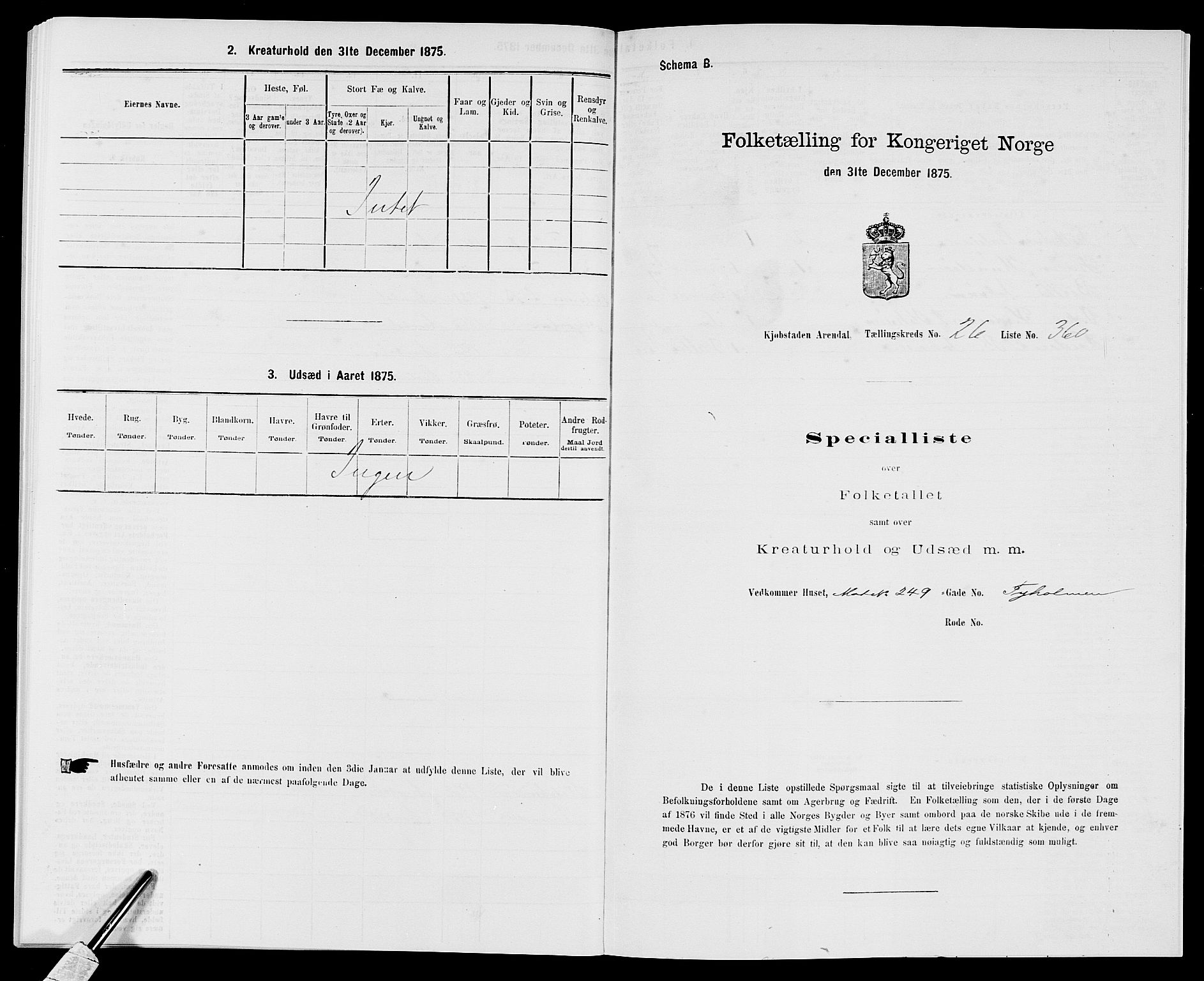 SAK, Folketelling 1875 for 0903P Arendal prestegjeld, 1875, s. 827