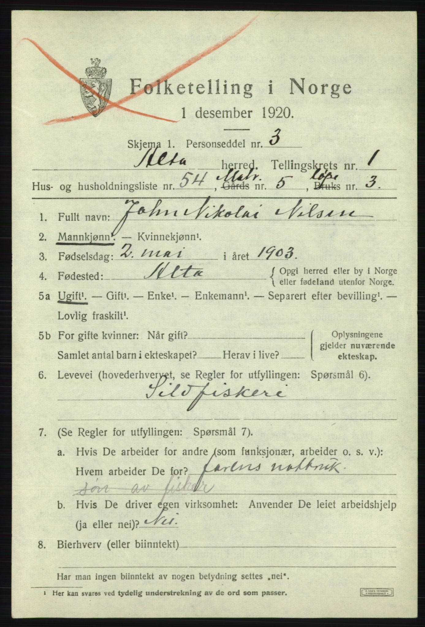 SATØ, Folketelling 1920 for 2012 Alta herred, 1920, s. 1791