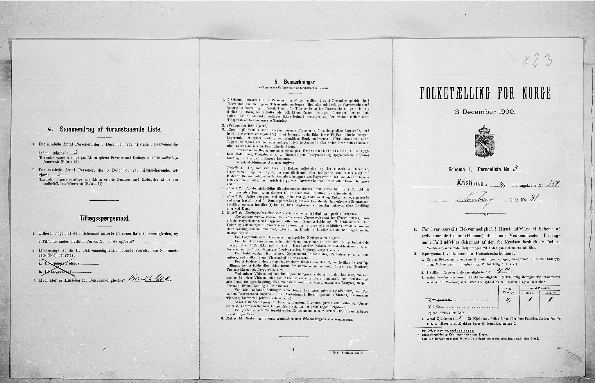 SAO, Folketelling 1900 for 0301 Kristiania kjøpstad, 1900, s. 63460