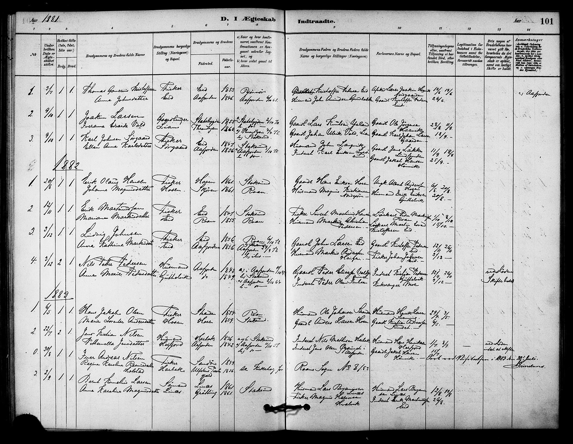 Ministerialprotokoller, klokkerbøker og fødselsregistre - Sør-Trøndelag, SAT/A-1456/656/L0692: Ministerialbok nr. 656A01, 1879-1893, s. 101