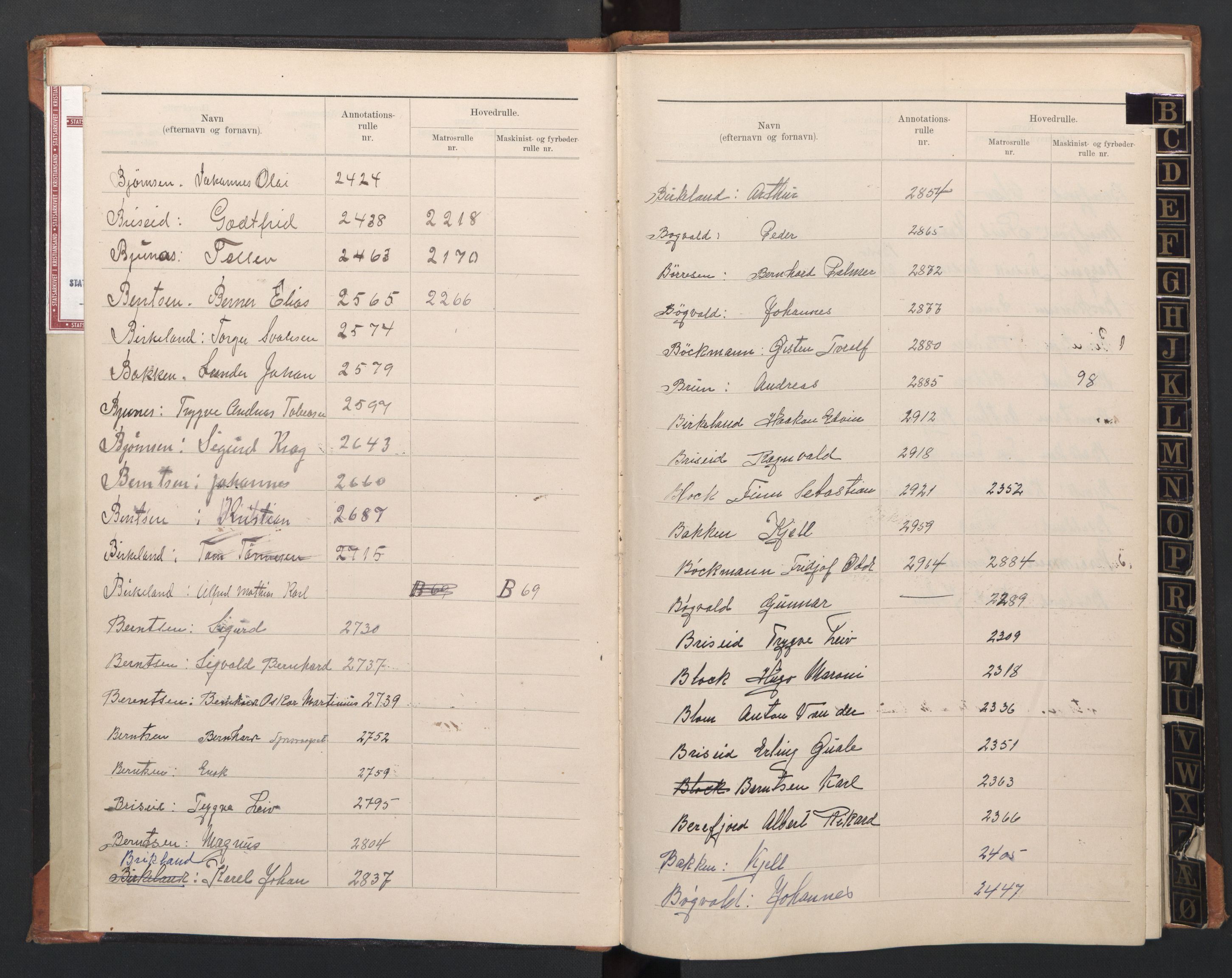 Flekkefjord mønstringskrets, AV/SAK-2031-0018/F/Fb/L0014: Register til annotasjonsrulle nr 2331-2964 og hovedrulle nr 1933-2591, Æ-11, 1909-1948, s. 6