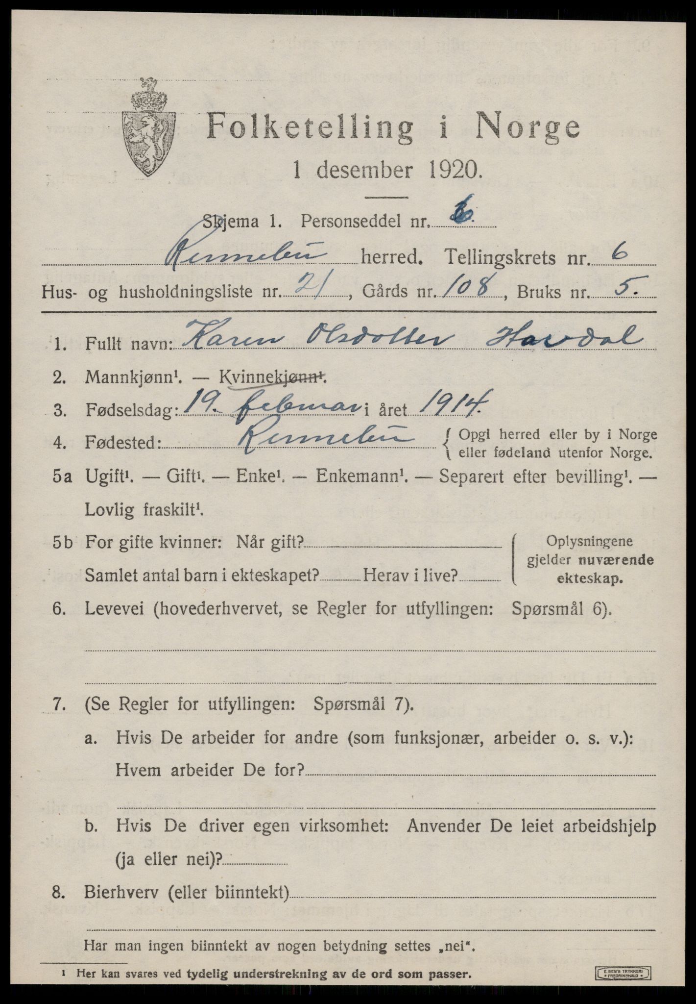 SAT, Folketelling 1920 for 1635 Rennebu herred, 1920, s. 4670
