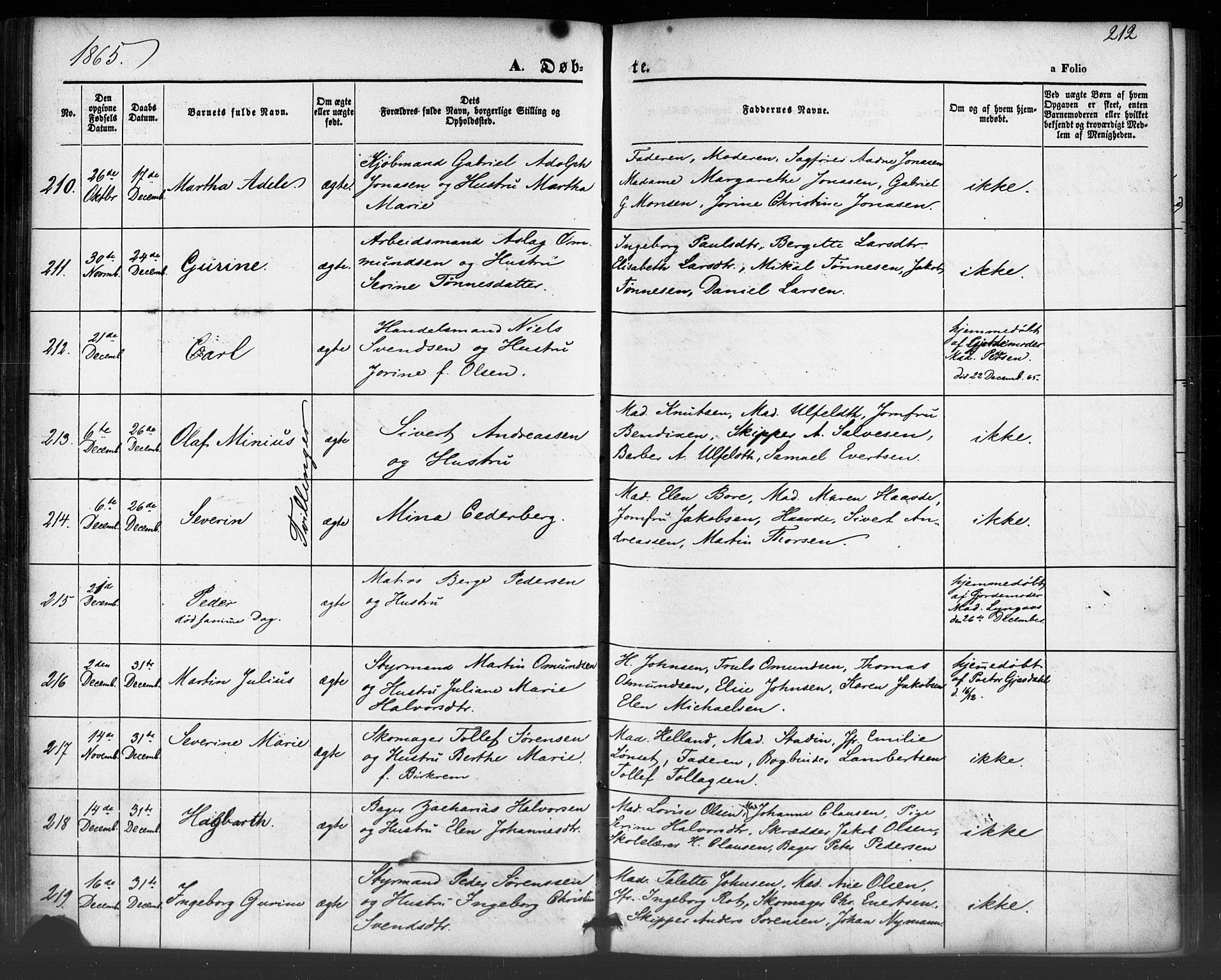 Domkirken sokneprestkontor, AV/SAST-A-101812/001/30/30BB/L0012: Klokkerbok nr. B 12, 1860-1871, s. 212