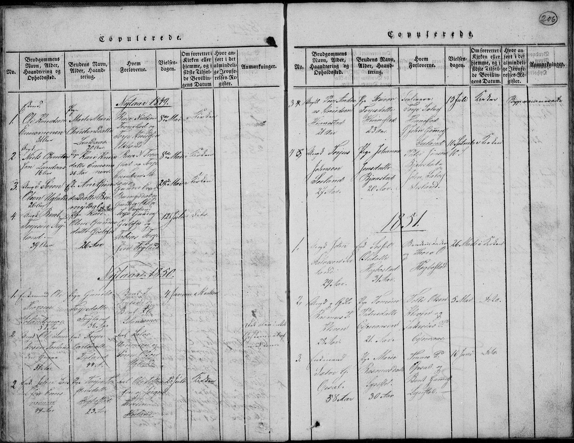 Nord-Audnedal sokneprestkontor, SAK/1111-0032/F/Fb/Fbb/L0001: Klokkerbok nr. B 1, 1816-1858, s. 206