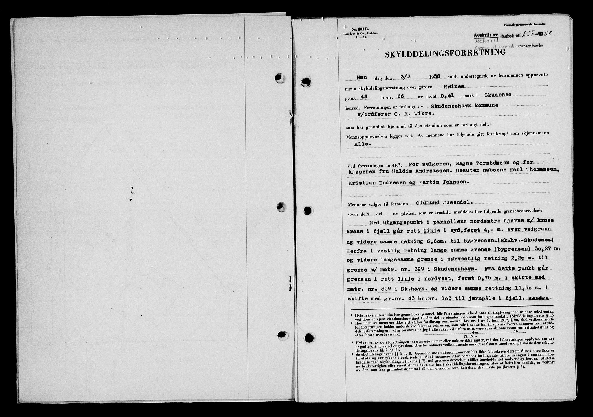 Karmsund sorenskriveri, SAST/A-100311/01/II/IIB/L0128: Pantebok nr. 108A, 1958-1958, Dagboknr: 655/1958