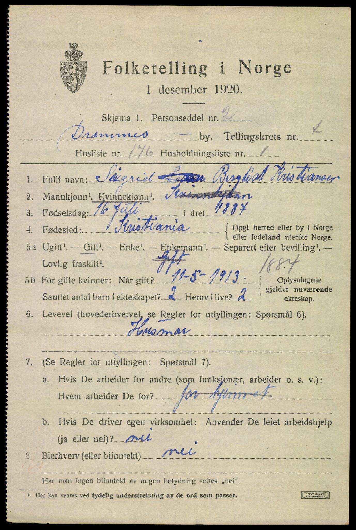 SAKO, Folketelling 1920 for 0602 Drammen kjøpstad, 1920, s. 36227