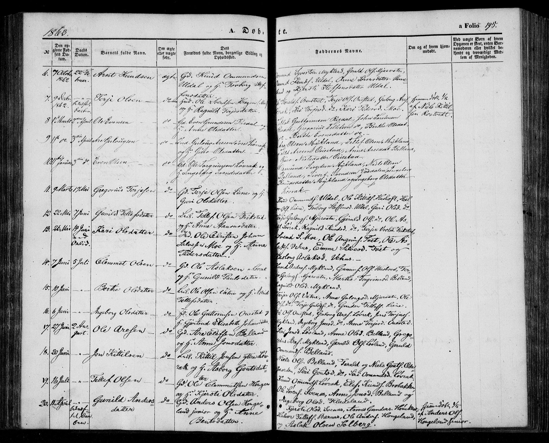 Åmli sokneprestkontor, AV/SAK-1111-0050/F/Fa/Fac/L0008: Ministerialbok nr. A 8, 1852-1869, s. 195