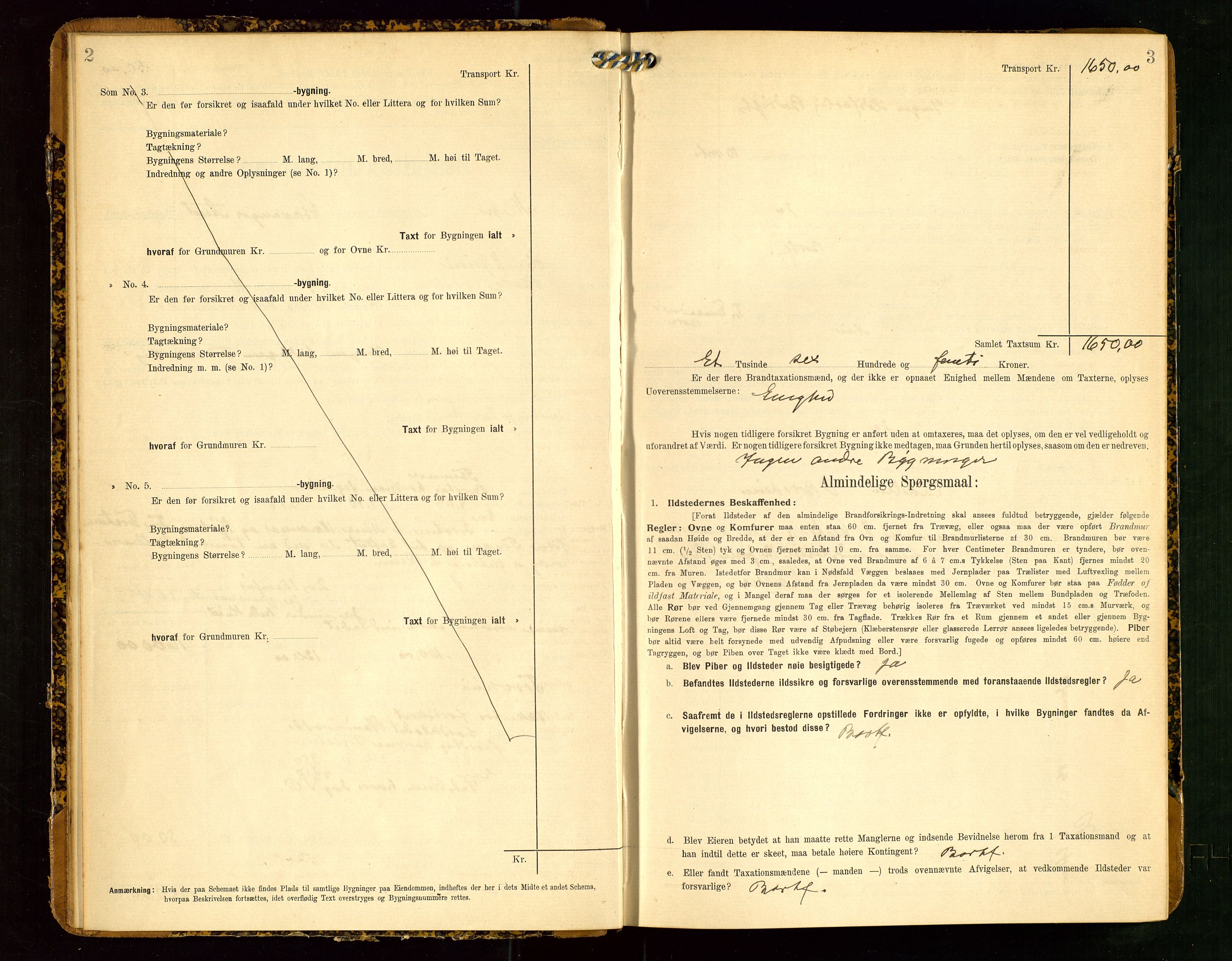 Klepp lensmannskontor, SAST/A-100163/Goc/L0004: "Brandtaxationsprotokol" m/register, 1906-1908, s. 2-3