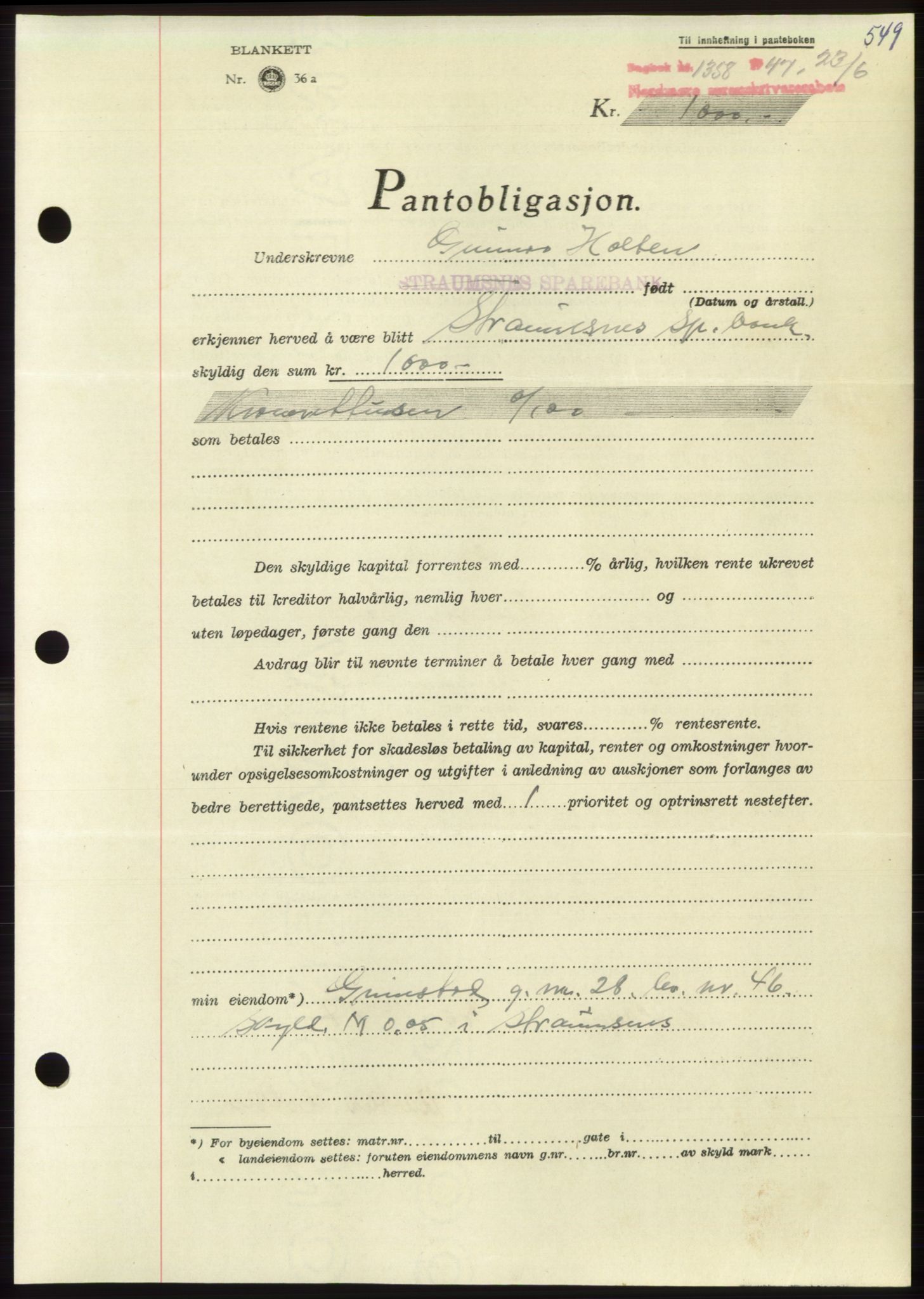 Nordmøre sorenskriveri, SAT/A-4132/1/2/2Ca: Pantebok nr. B96, 1947-1947, Dagboknr: 1358/1947