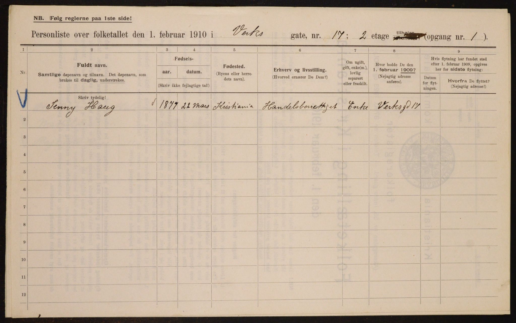 OBA, Kommunal folketelling 1.2.1910 for Kristiania, 1910, s. 115629