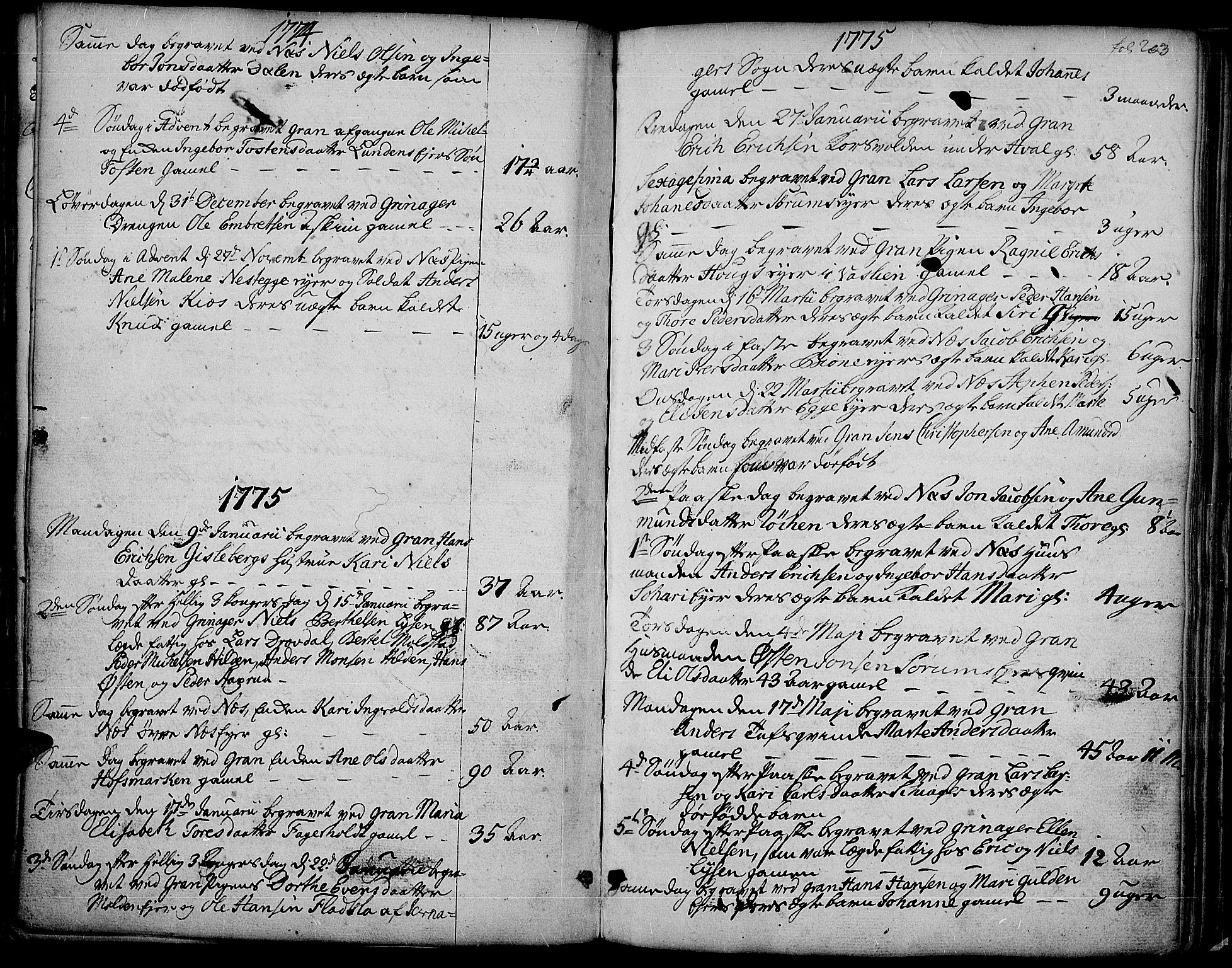 Gran prestekontor, AV/SAH-PREST-112/H/Ha/Haa/L0004: Ministerialbok nr. 4, 1759-1775, s. 203