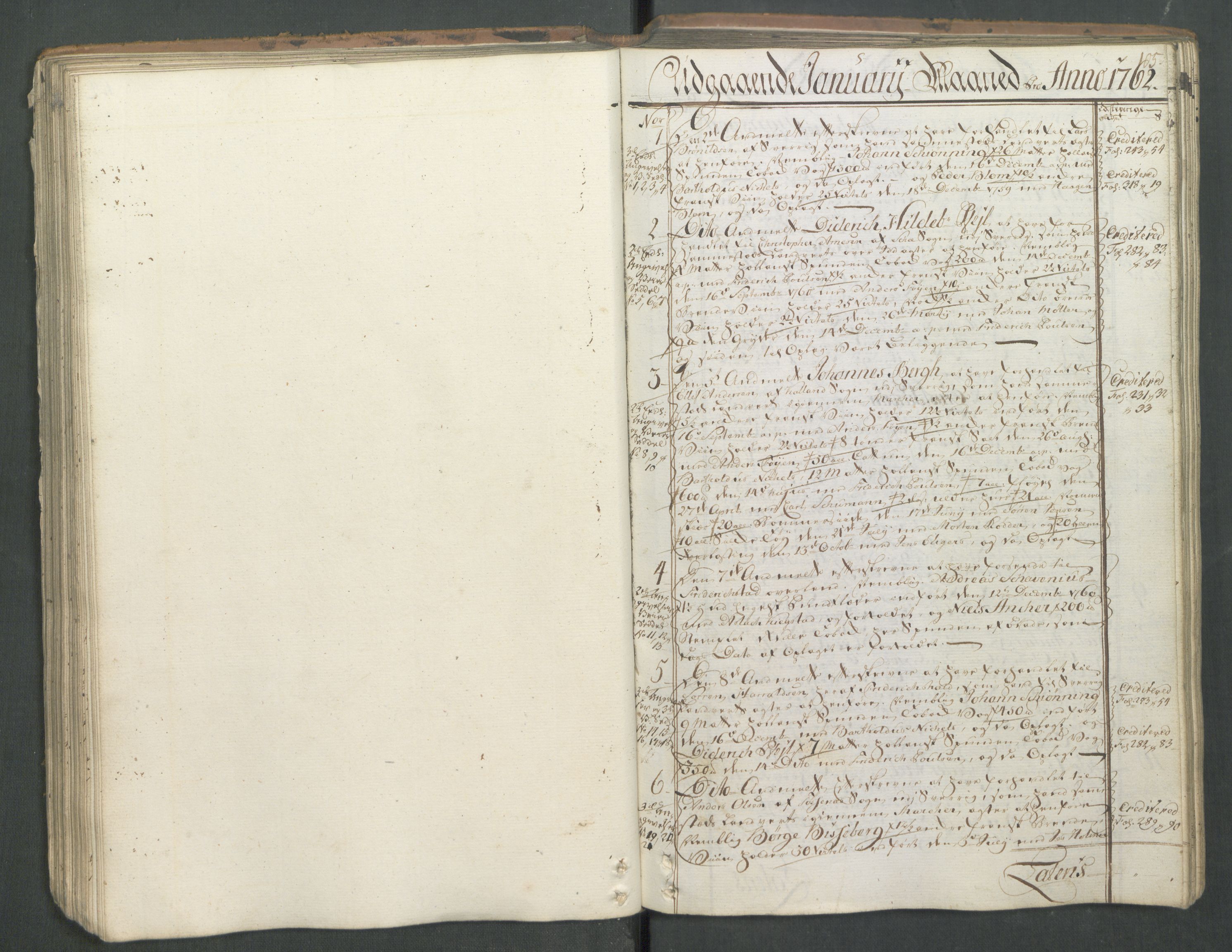 Generaltollkammeret, tollregnskaper, AV/RA-EA-5490/R01/L0046/0001: Tollregnskaper Fredrikshald / Inngående hovedtollbok, 1762, s. 104b-105a