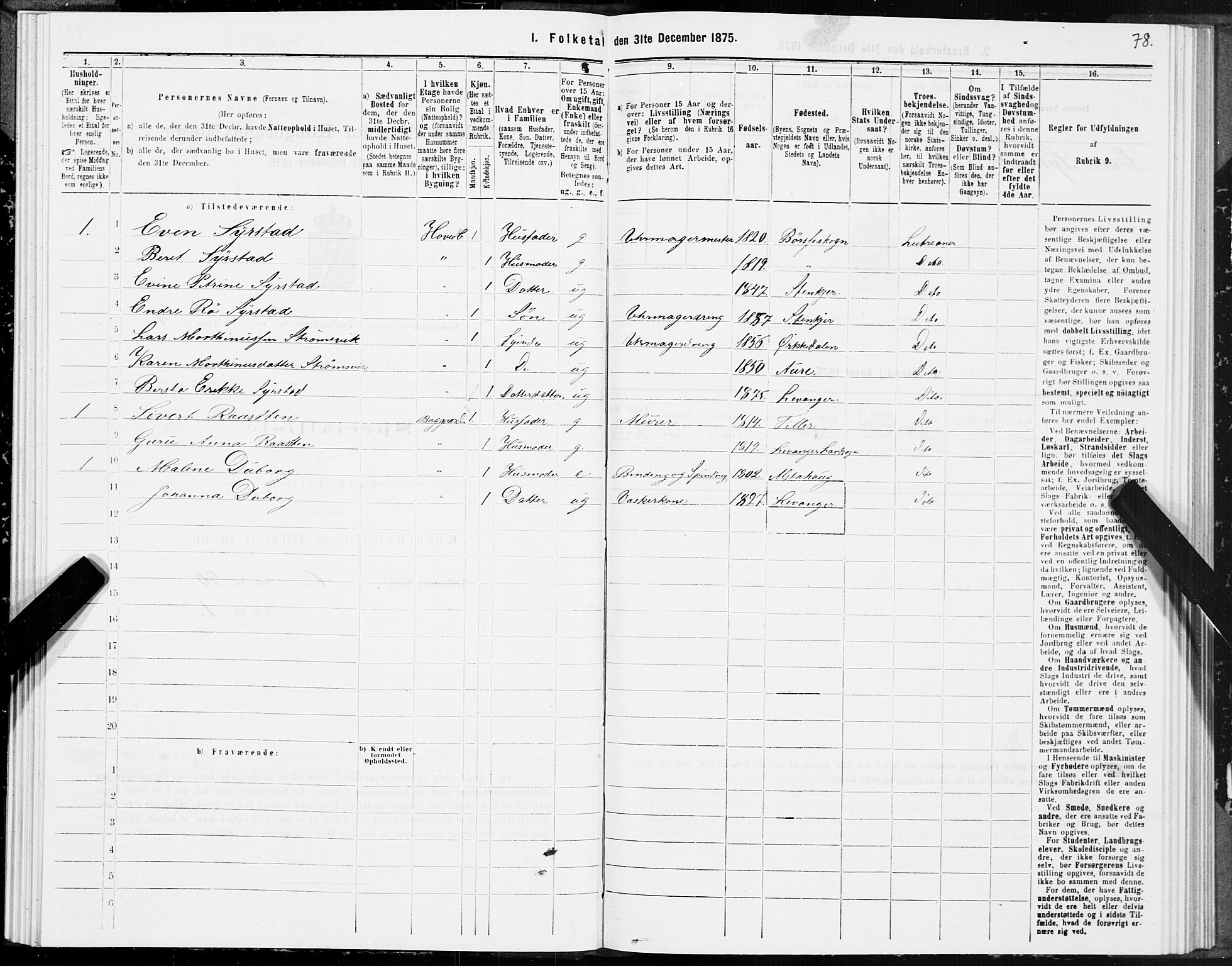 SAT, Folketelling 1875 for 1701B Levanger prestegjeld, Levanger kjøpstad, 1875, s. 78