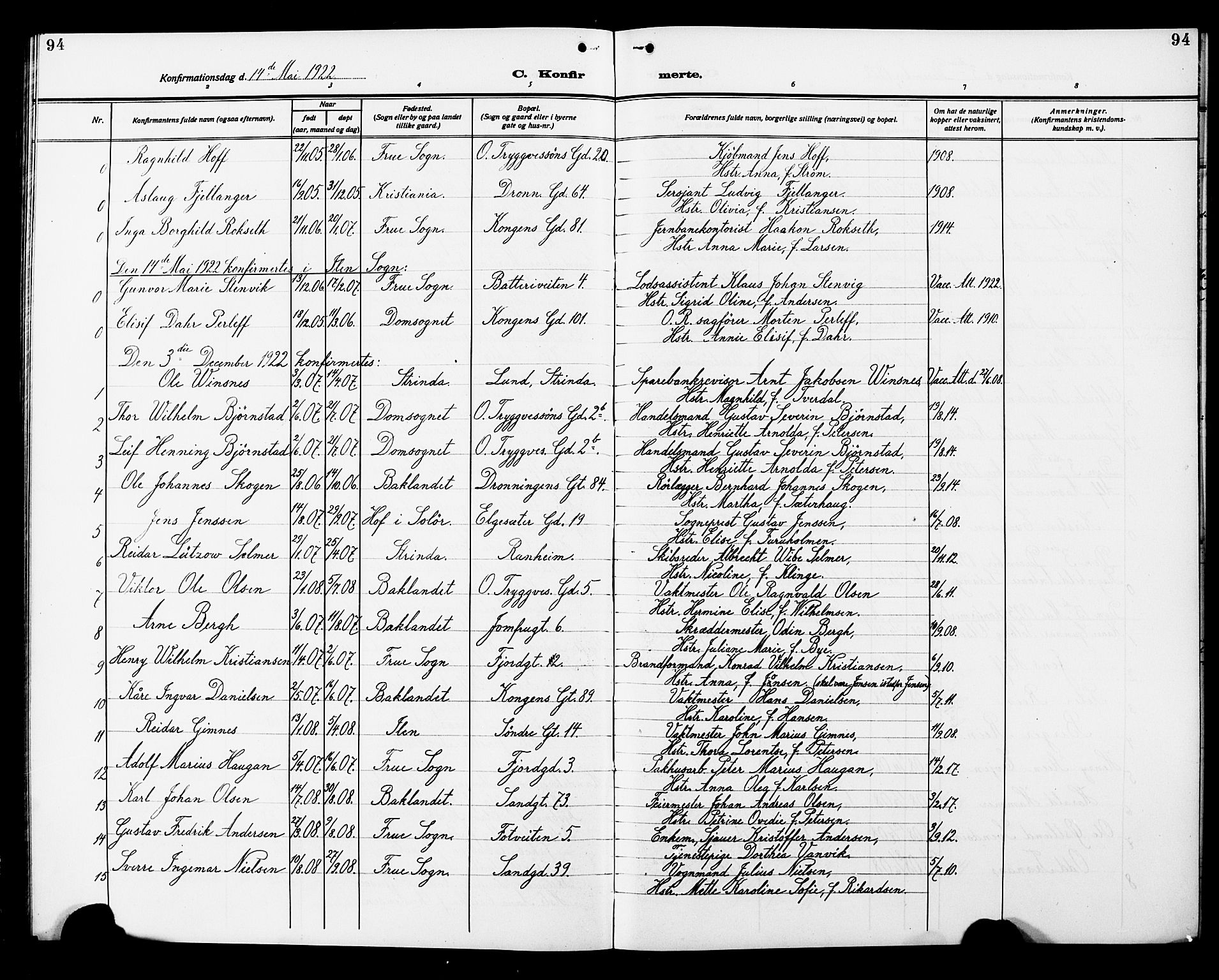 Ministerialprotokoller, klokkerbøker og fødselsregistre - Sør-Trøndelag, AV/SAT-A-1456/602/L0147: Klokkerbok nr. 602C15, 1911-1924, s. 94