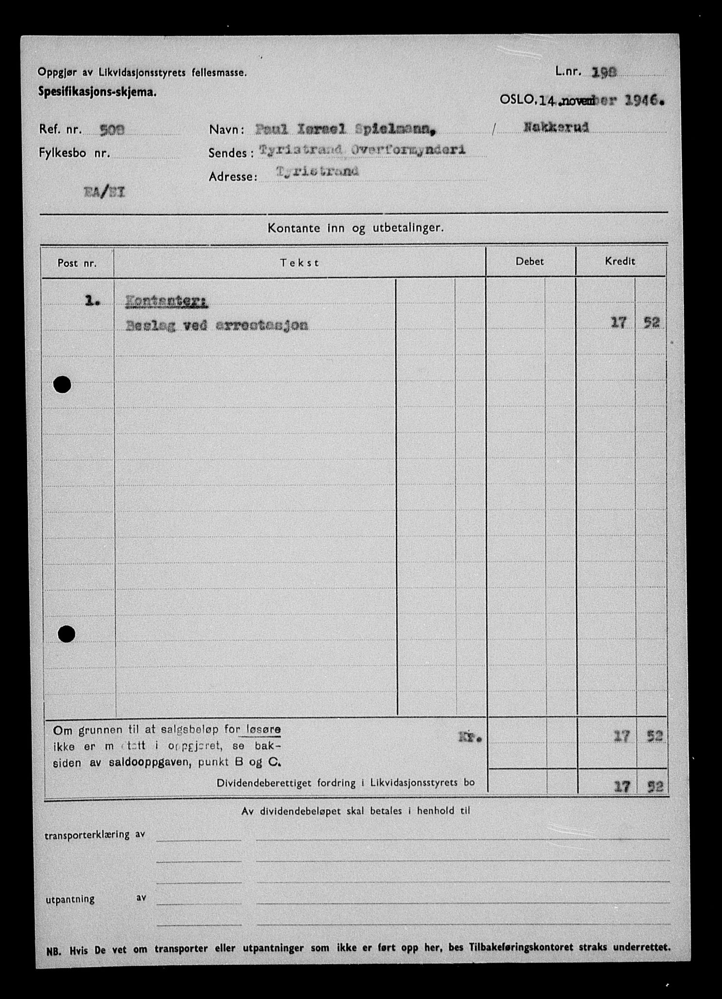 Justisdepartementet, Tilbakeføringskontoret for inndratte formuer, AV/RA-S-1564/H/Hc/Hcd/L1007: --, 1945-1947, s. 213