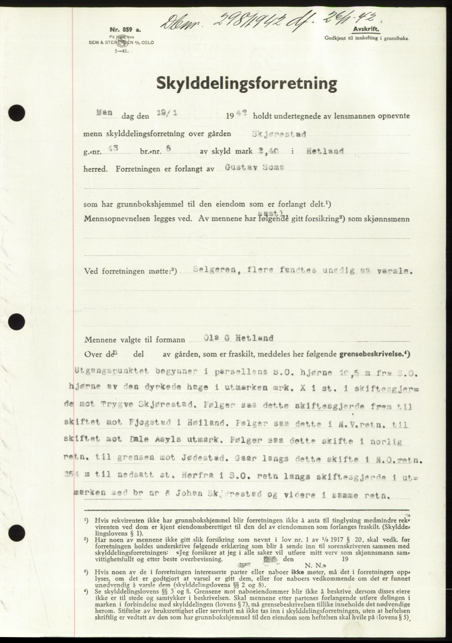 Jæren sorenskriveri, SAST/A-100310/03/G/Gba/L0082: Pantebok, 1942-1942, Dagboknr: 298/1942