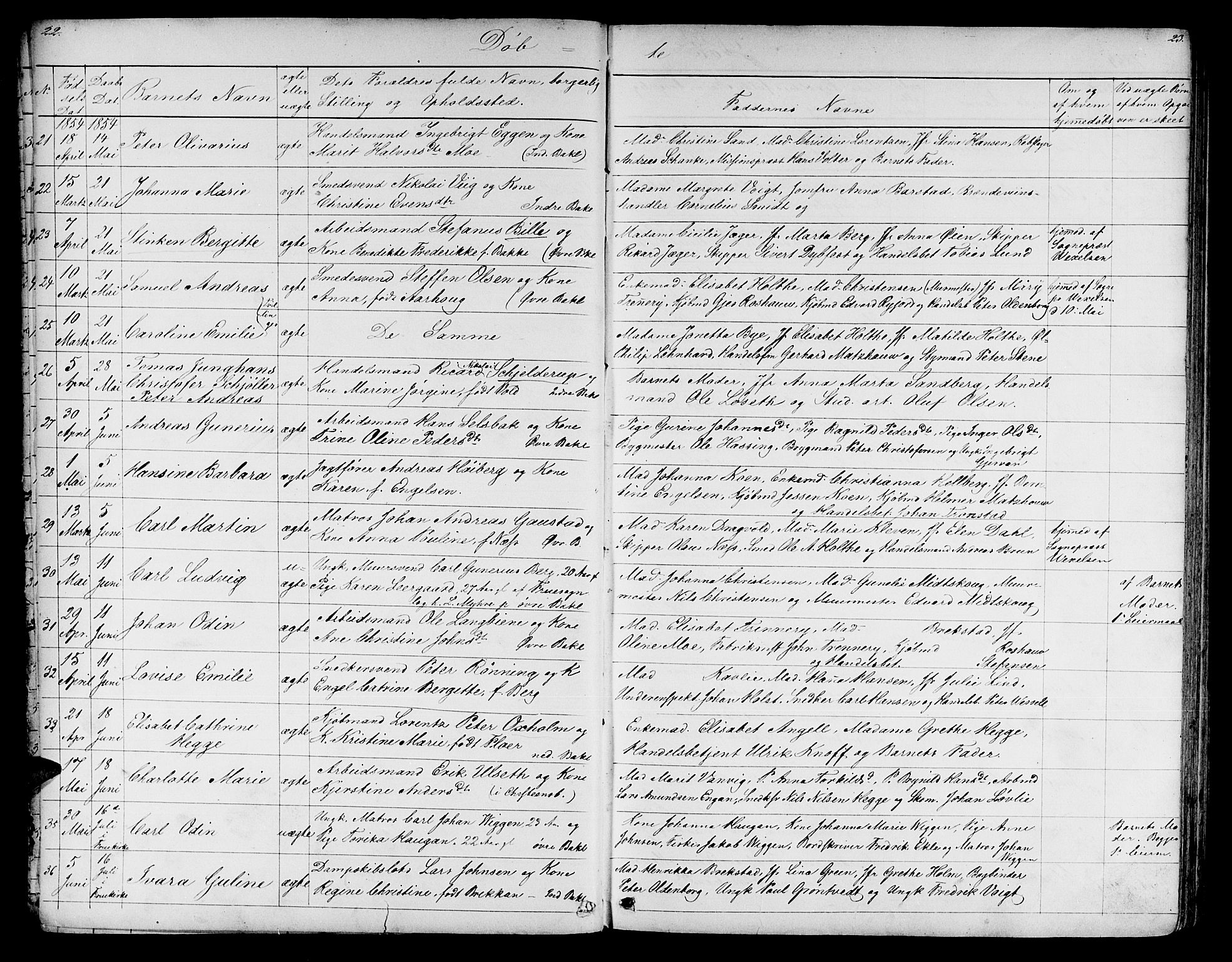 Ministerialprotokoller, klokkerbøker og fødselsregistre - Sør-Trøndelag, SAT/A-1456/604/L0219: Klokkerbok nr. 604C02, 1851-1869, s. 22-23