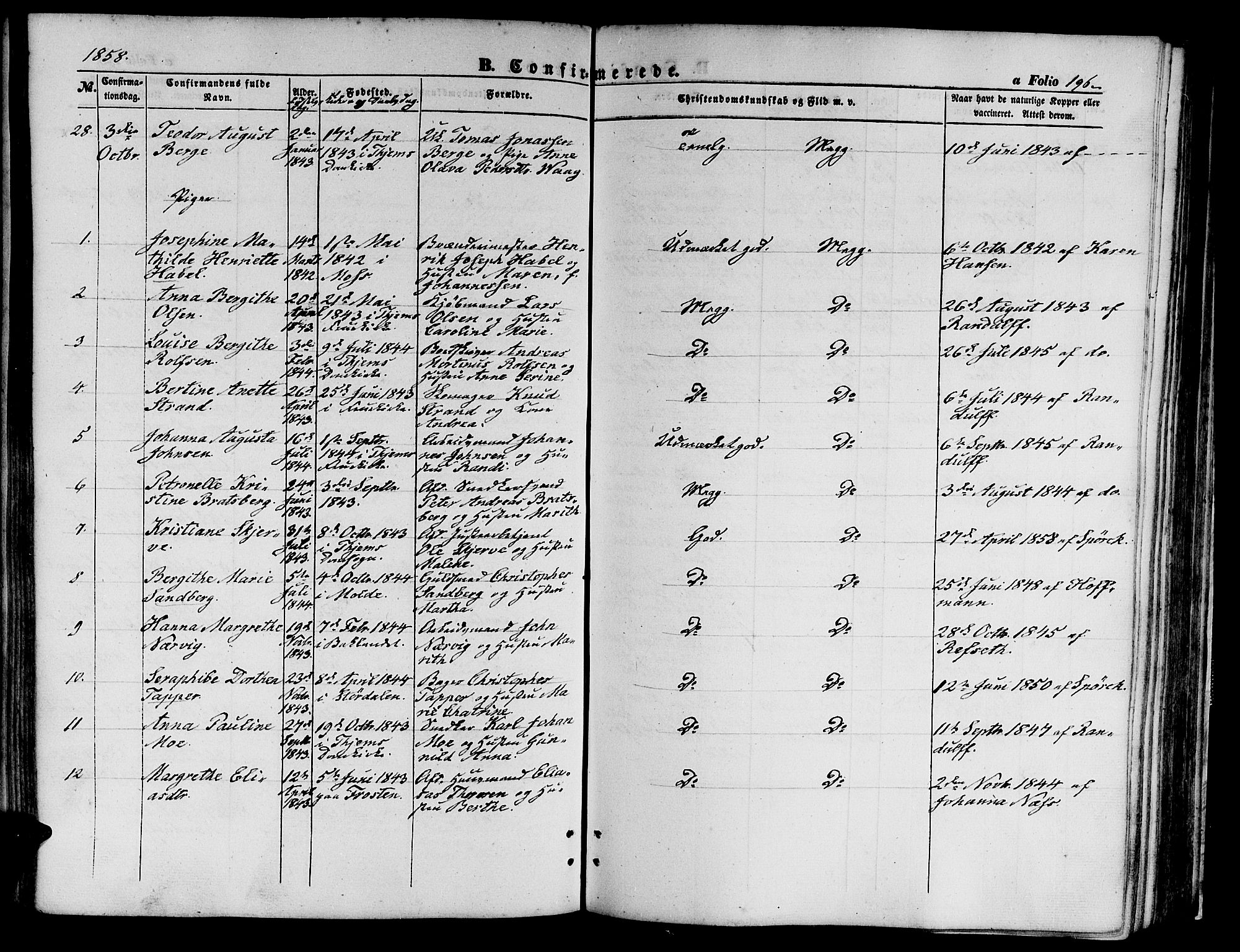 Ministerialprotokoller, klokkerbøker og fødselsregistre - Sør-Trøndelag, SAT/A-1456/602/L0138: Klokkerbok nr. 602C06, 1853-1858, s. 196