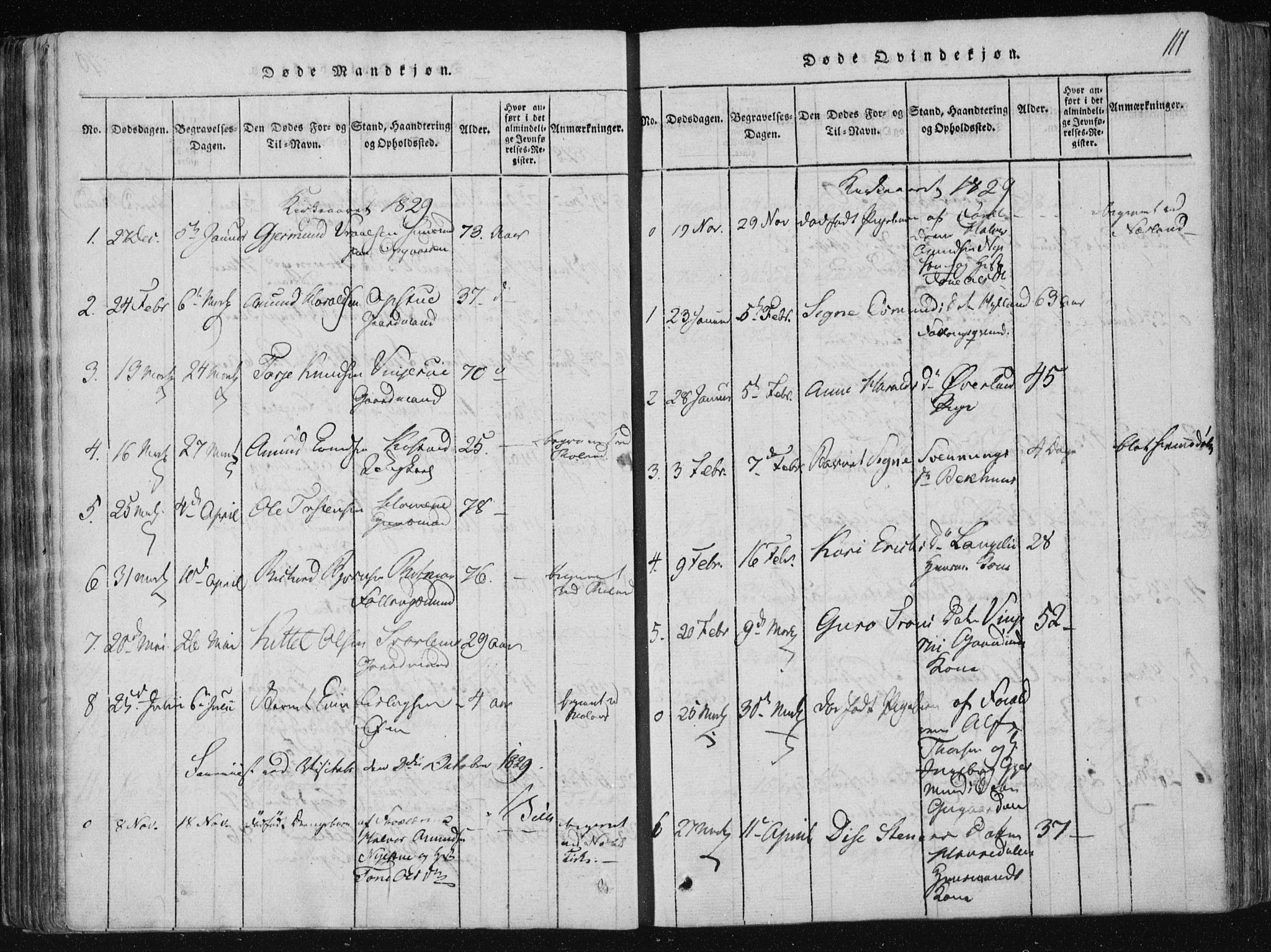 Vinje kirkebøker, AV/SAKO-A-312/F/Fa/L0003: Ministerialbok nr. I 3, 1814-1843, s. 111