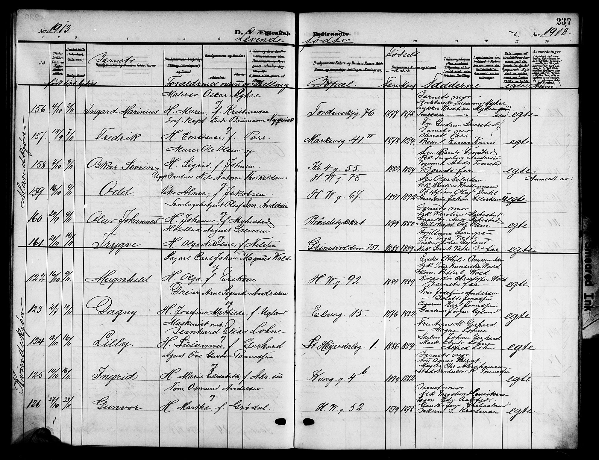 Kristiansand domprosti, AV/SAK-1112-0006/F/Fb/L0019: Klokkerbok nr. B 19, 1905-1914, s. 237