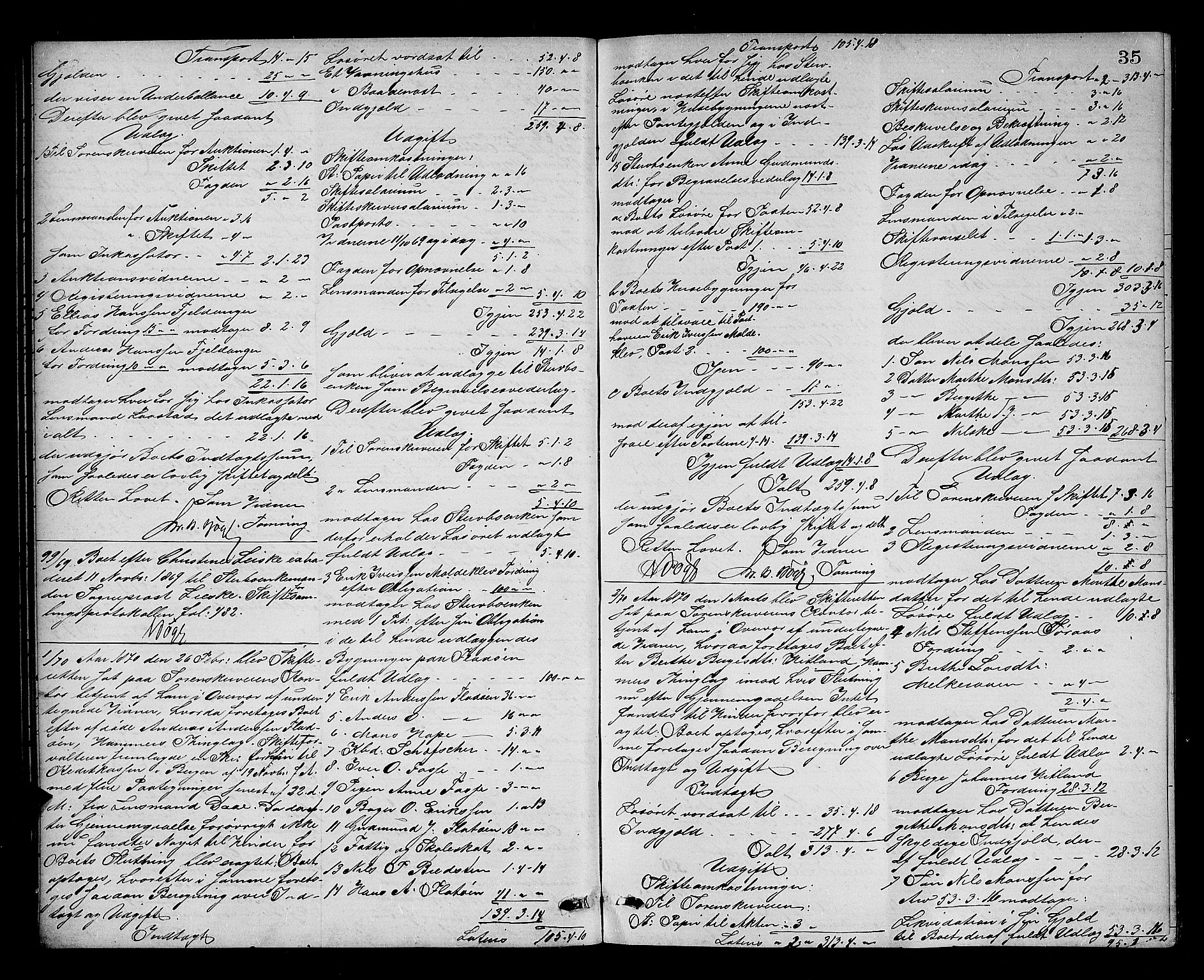 Nordhordland sorenskrivar, AV/SAB-A-2901/1/H/Hd/Hda/L0007: Skifteutlodningsprotokollar, 1869-1874, s. 34b-35a