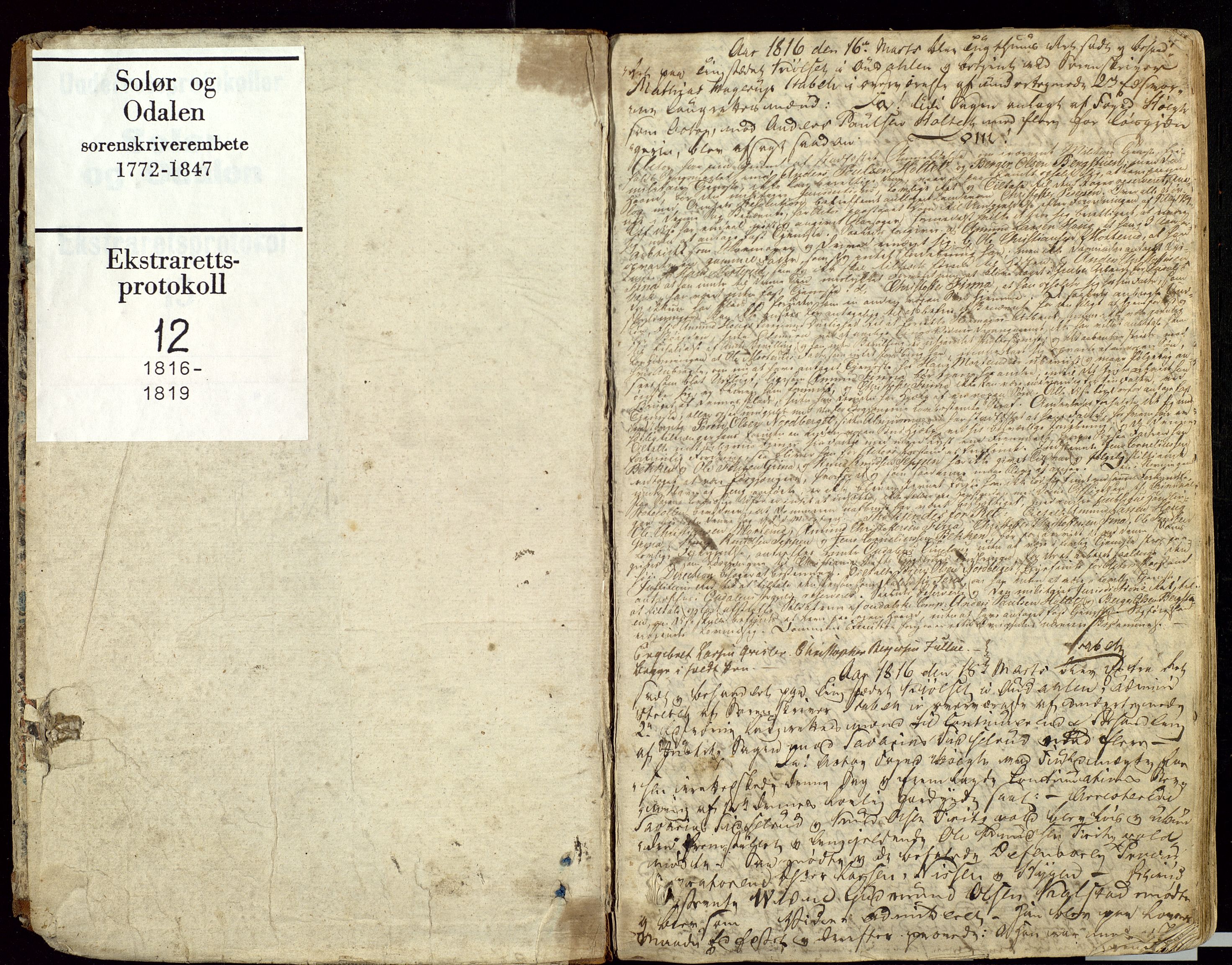 Solør og Odalen sorenskriveri, AV/SAH-TING-026/G/Gc/Gca/L0012: Justis- og politisaker, 1816-1819, s. 1
