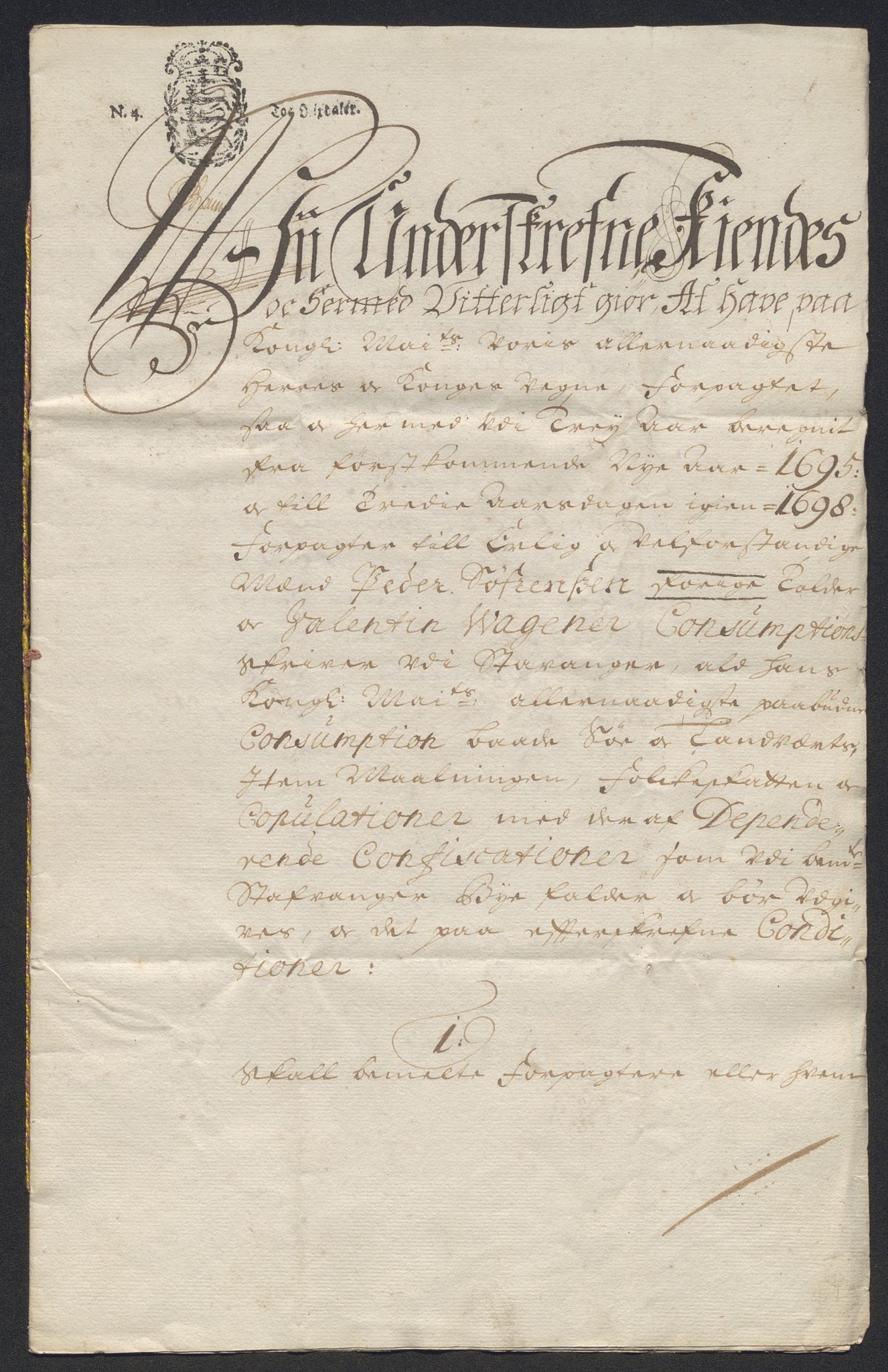 Rentekammeret inntil 1814, Reviderte regnskaper, Byregnskaper, RA/EA-4066/R/Ro/L0333: [O25] Konsumpsjonsregnskap, 1690-1704, s. 124