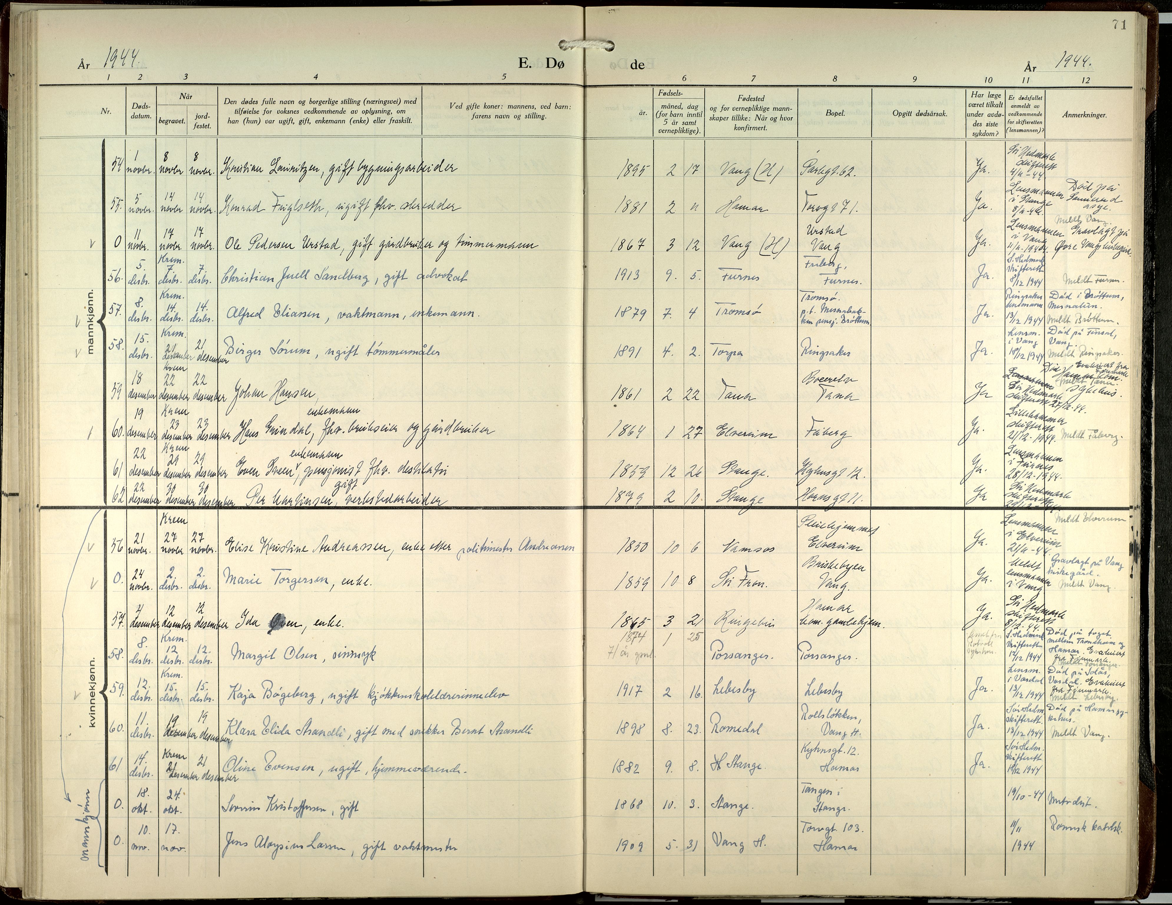 Hamar prestekontor, AV/SAH-DOMPH-002/H/Ha/Haa/L0007: Ministerialbok nr. 7, 1933-1953, s. 71