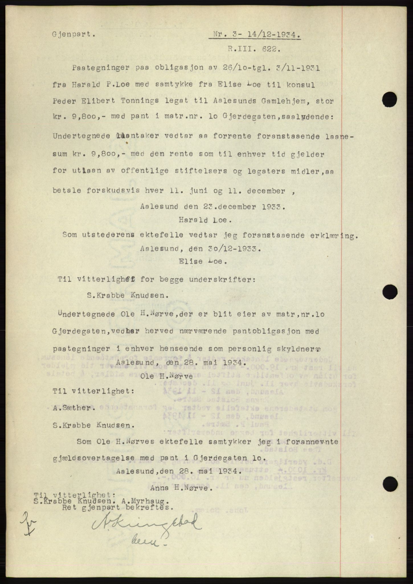 Ålesund byfogd, AV/SAT-A-4384: Pantebok nr. 32, 1934-1935, Tingl.dato: 14.12.1934