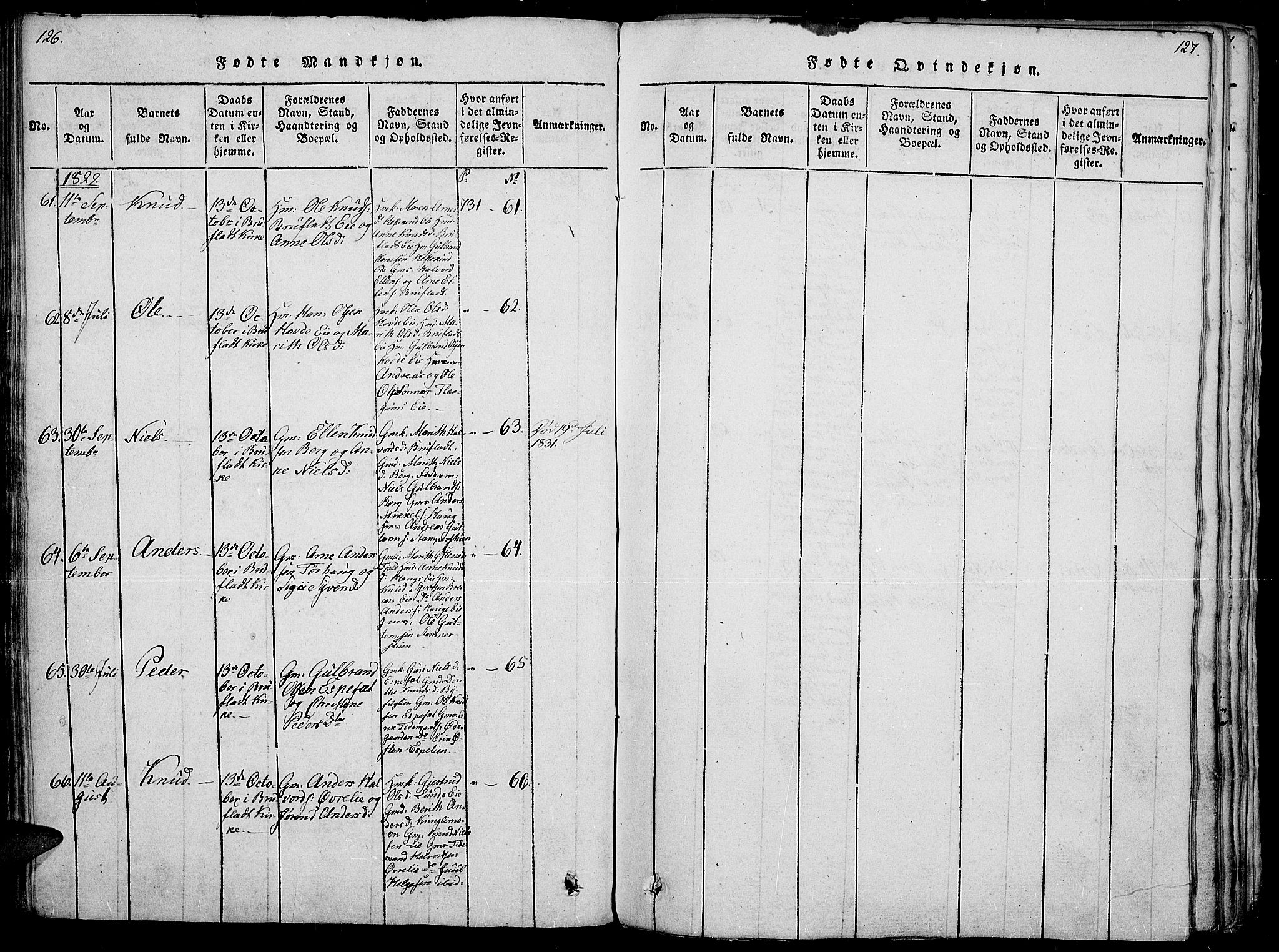 Sør-Aurdal prestekontor, SAH/PREST-128/H/Ha/Haa/L0002: Ministerialbok nr. 2, 1815-1840, s. 126-127