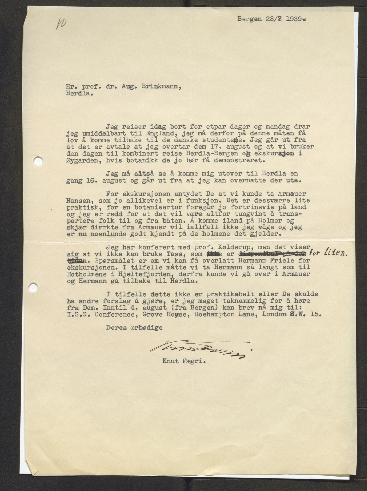 Bergens Museum, AV/SAB-A-17301/13/D/L0002: Korrespondanse , 1928-1940, s. 451