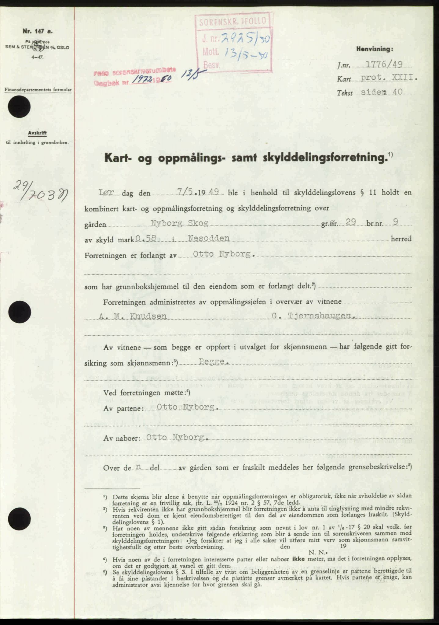 Follo sorenskriveri, SAO/A-10274/G/Ga/Gaa/L0092: Pantebok nr. I 92, 1950-1950, Dagboknr: 1972/1950