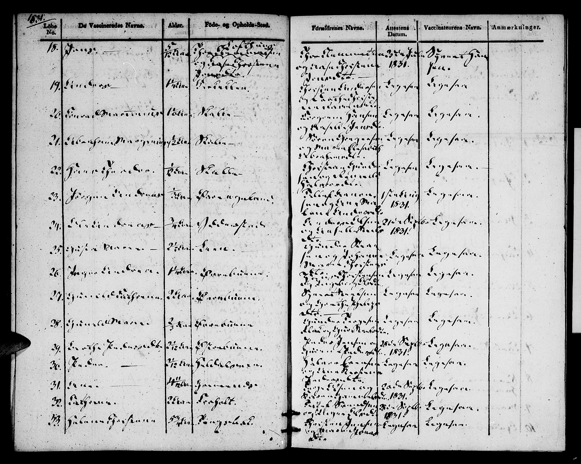 Vestre Moland sokneprestkontor, AV/SAK-1111-0046/F/Ff/L0002/0003: Vaksinasjonsprotokoll nr. A VI 3, 1830-1844