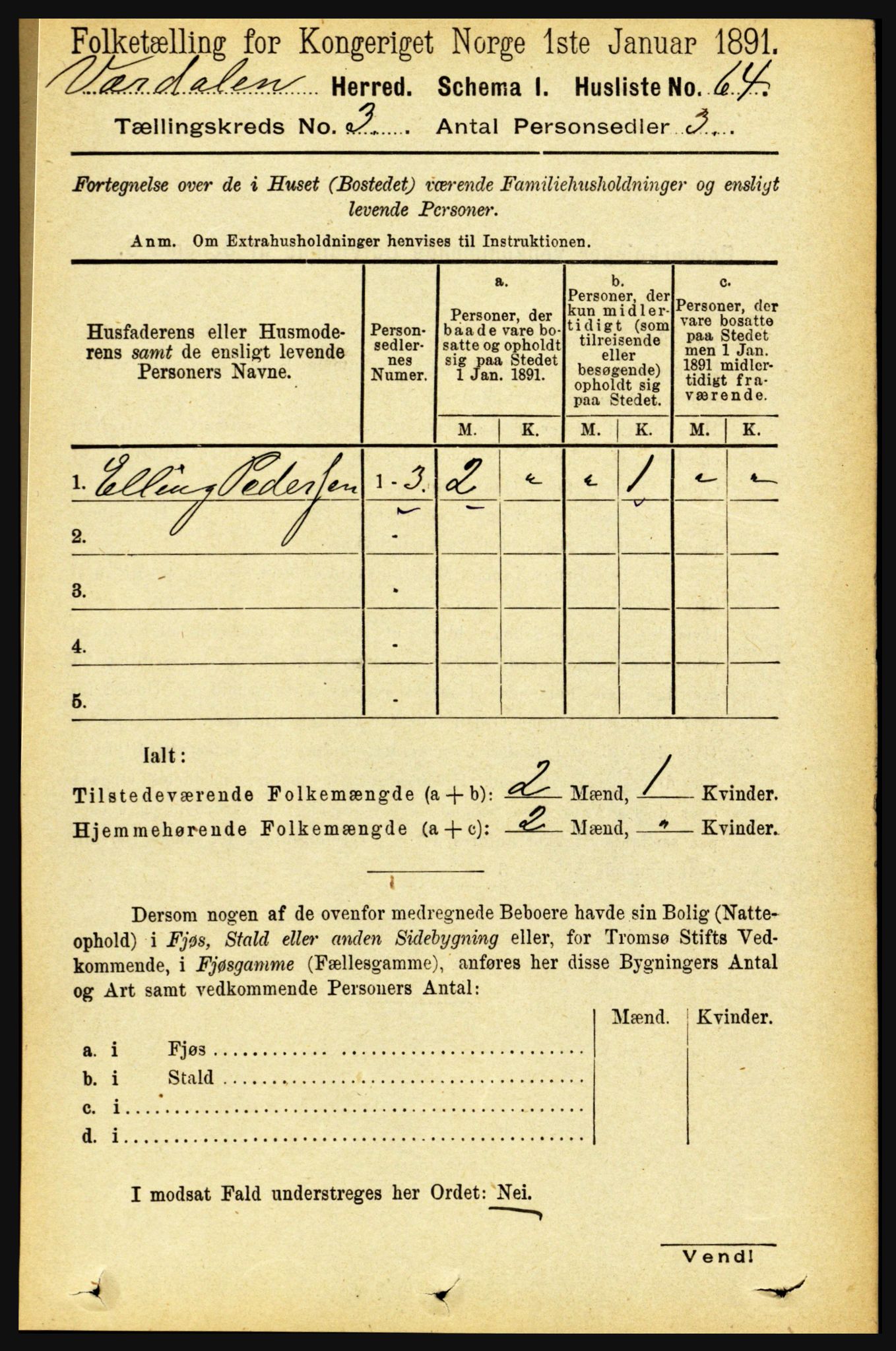 RA, Folketelling 1891 for 1721 Verdal herred, 1891, s. 1723