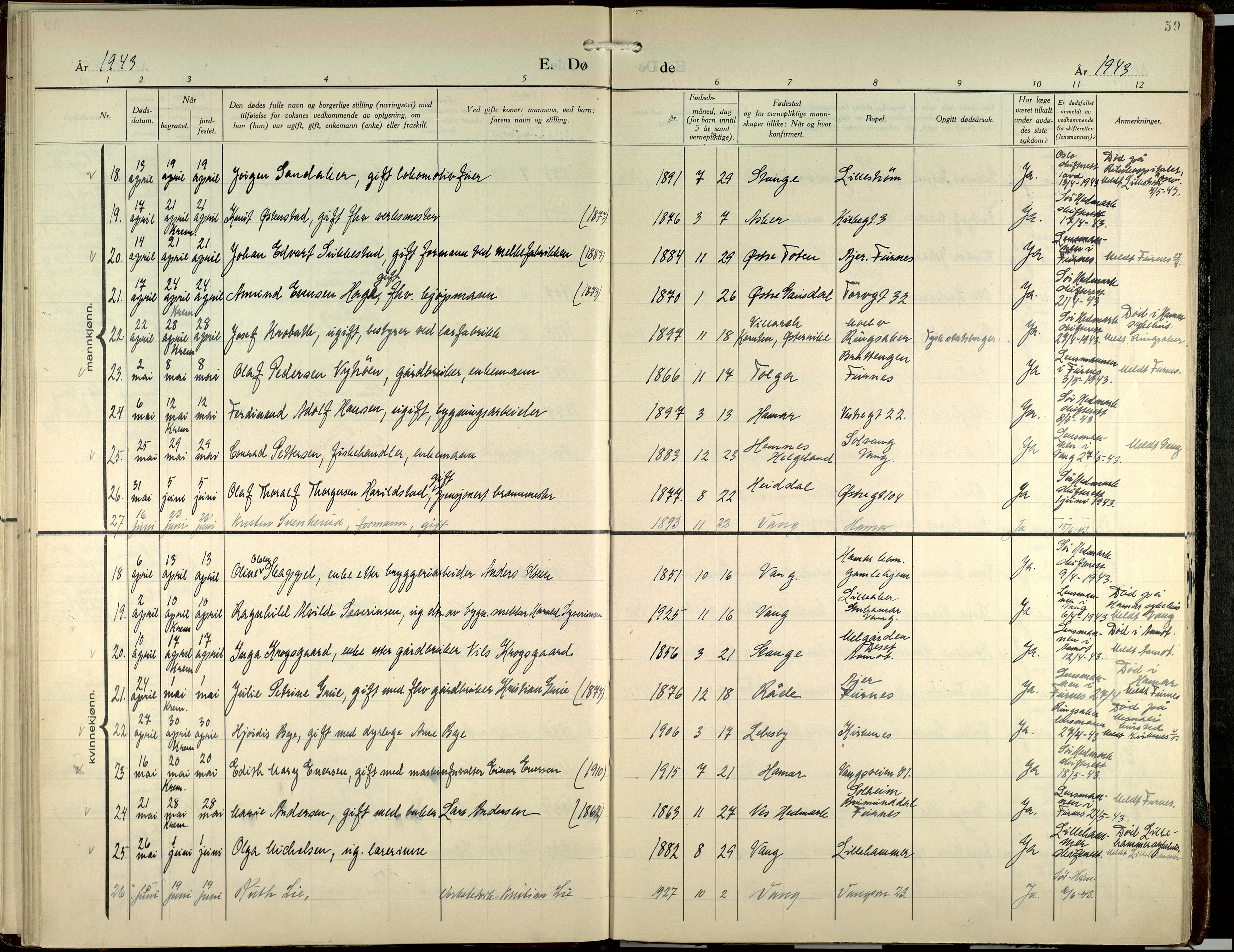 Hamar prestekontor, AV/SAH-DOMPH-002/H/Ha/Haa/L0007: Ministerialbok nr. 7, 1933-1953, s. 59