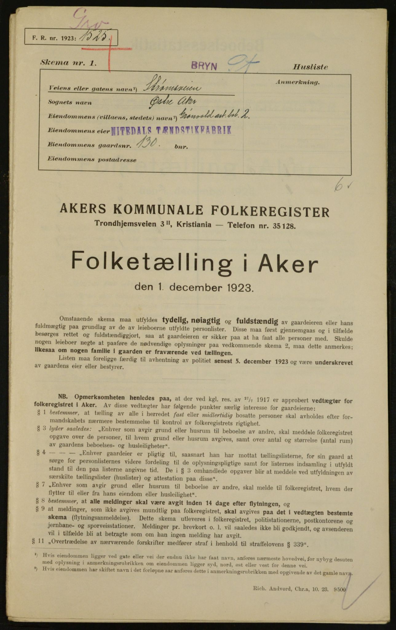 , Kommunal folketelling 1.12.1923 for Aker, 1923, s. 31979