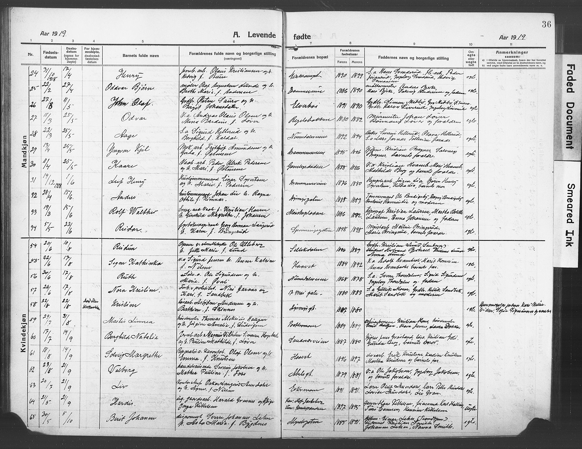 Kongsberg kirkebøker, AV/SAKO-A-22/G/Ga/L0008: Klokkerbok nr. 8, 1915-1932, s. 36