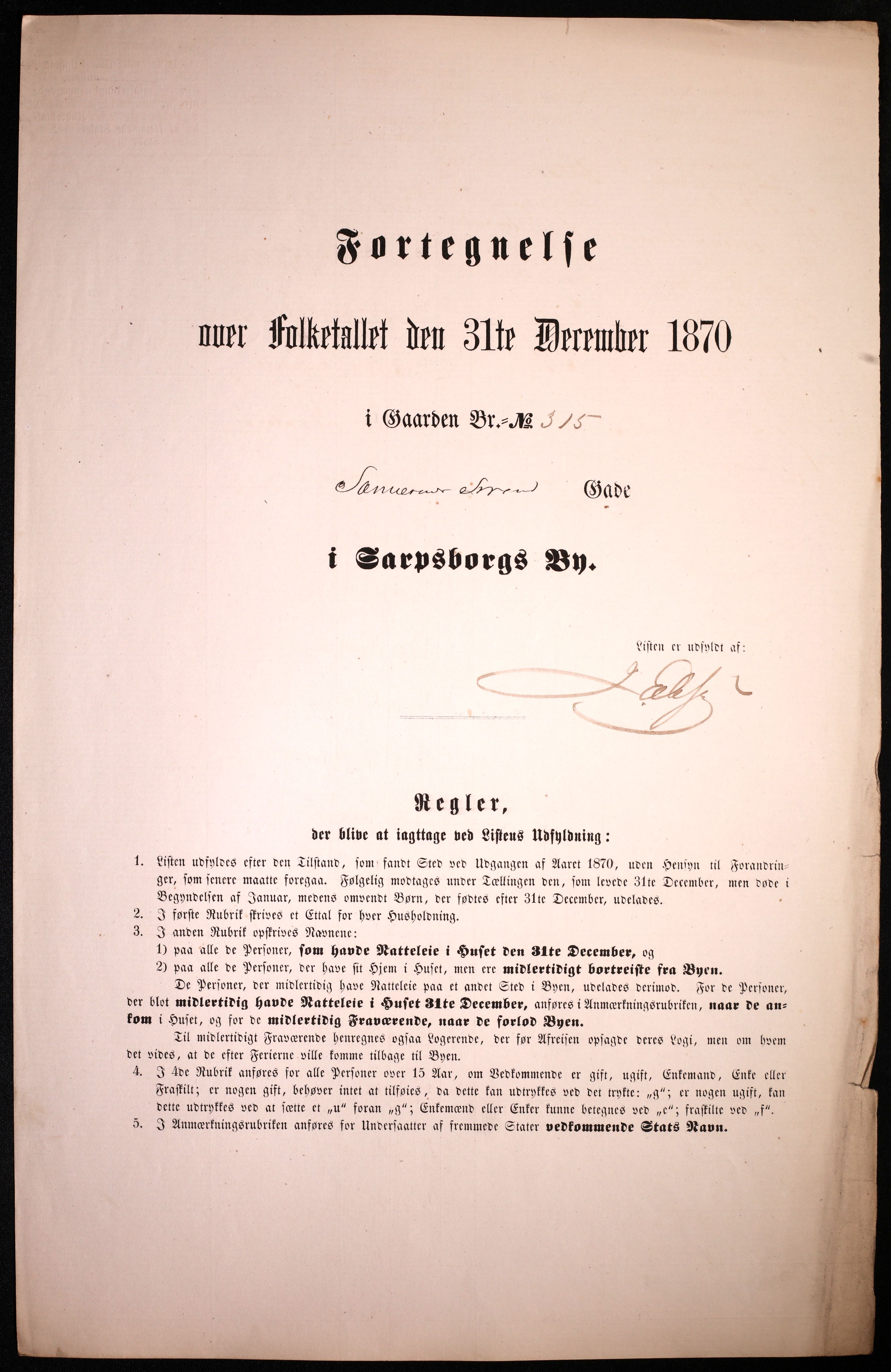 RA, Folketelling 1870 for 0102 Sarpsborg kjøpstad, 1870, s. 279