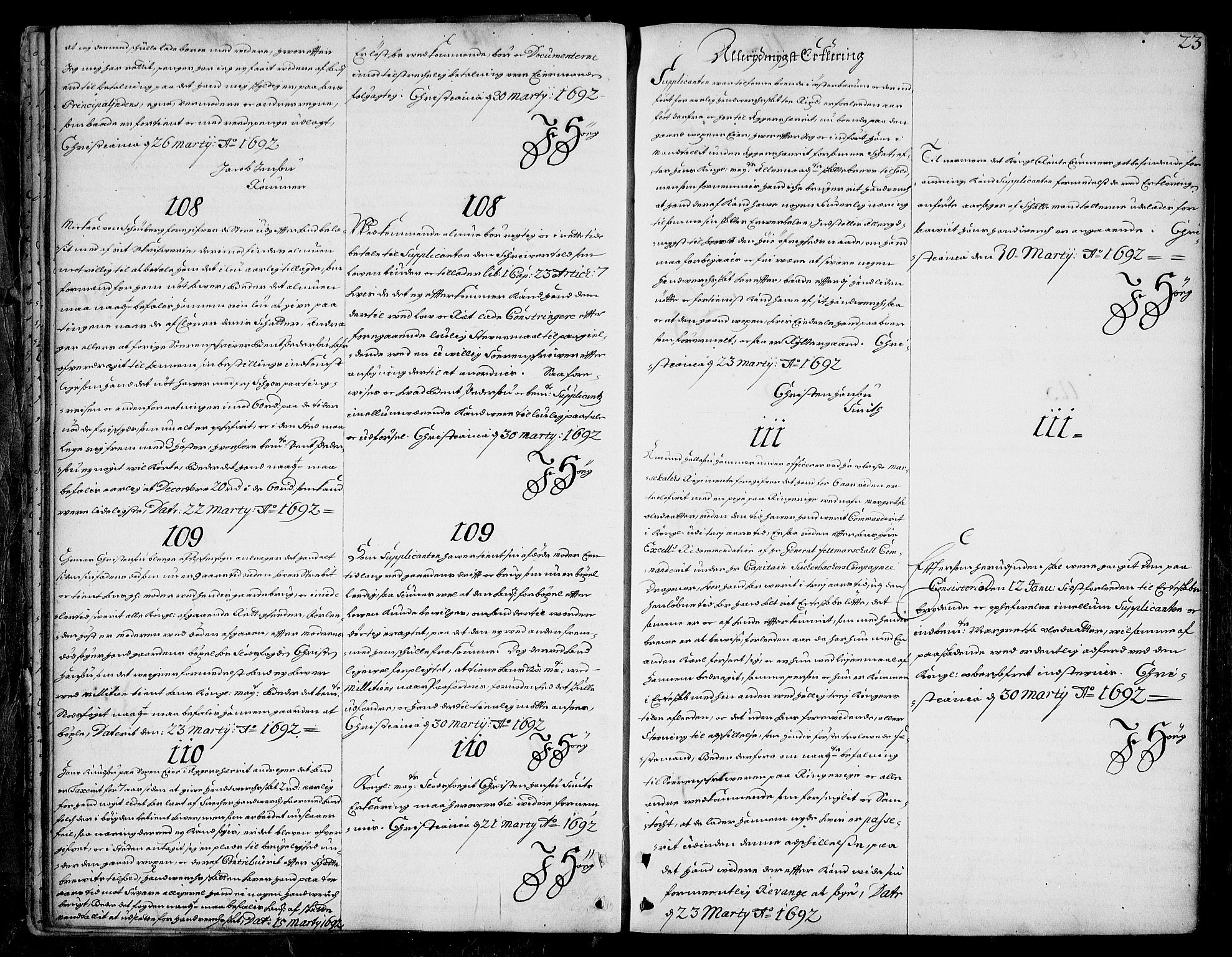 Stattholderembetet 1572-1771, AV/RA-EA-2870/Ad/L0005: Supplikasjons- og resolusjonsprotokoll, 1692-1699, s. 22b-23a