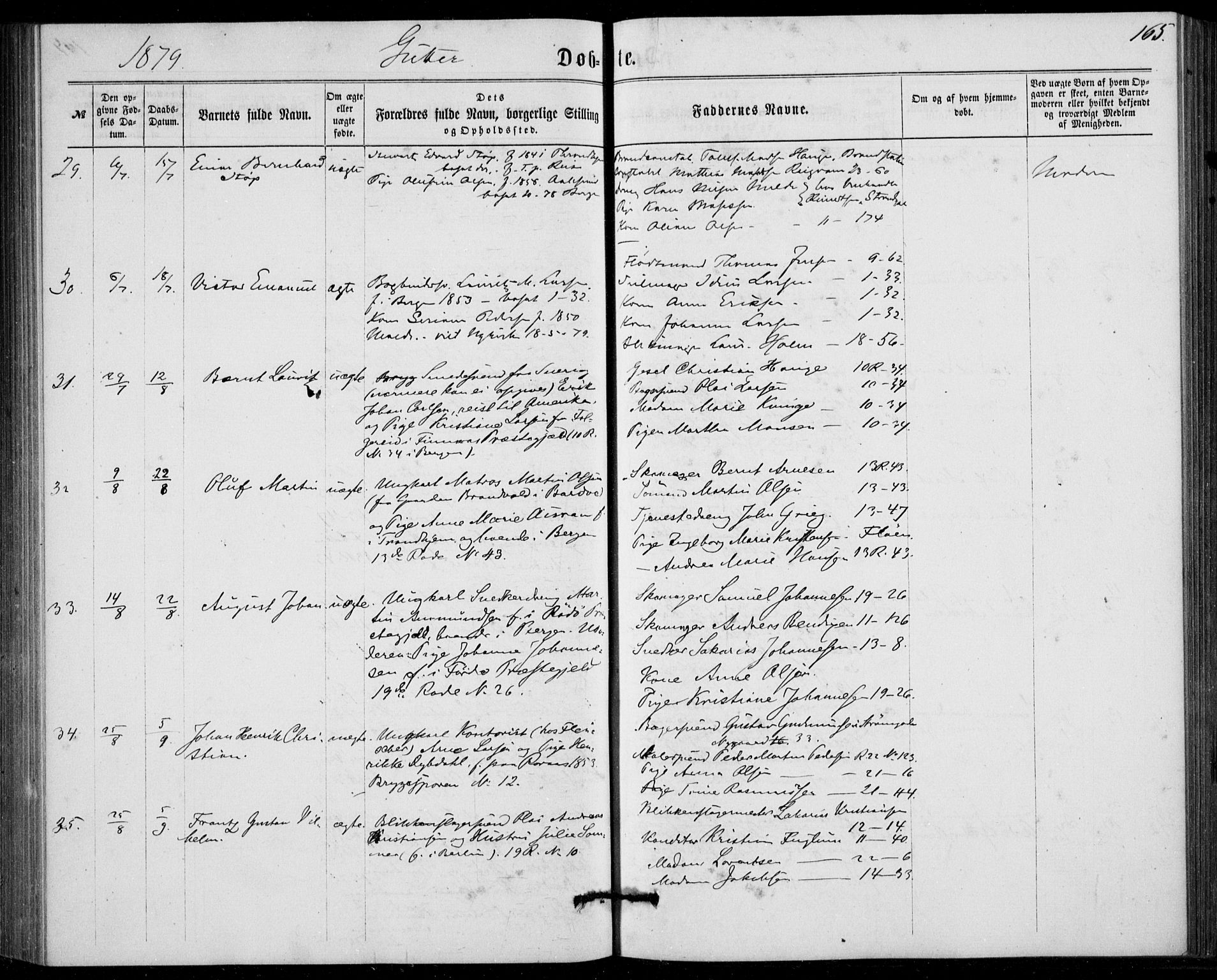 Fødselsstiftelsens sokneprestembete, ført av overlegen*, SAB/-: Ministerialbok nr. A 1, 1863-1883, s. 165