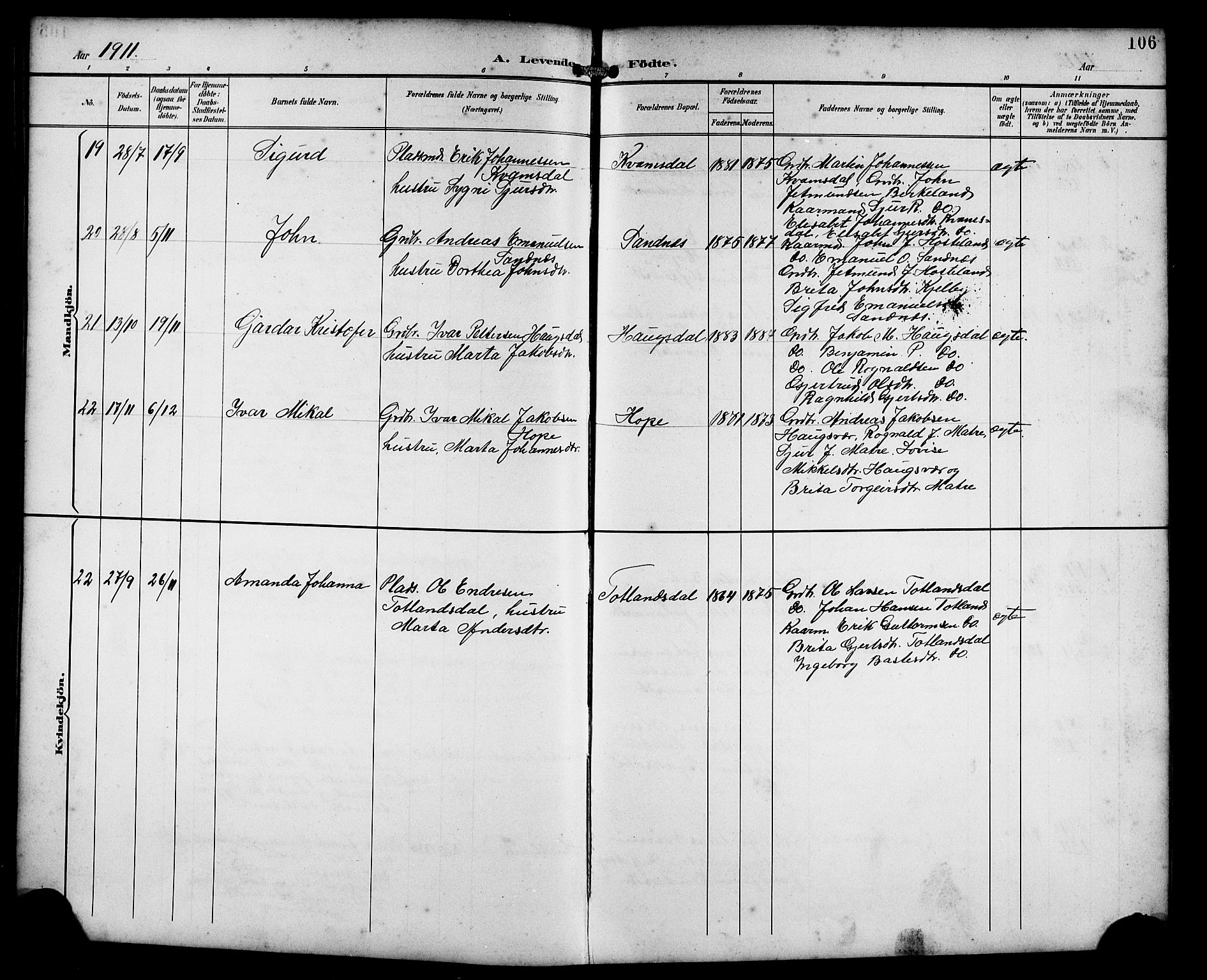 Masfjorden sokneprestembete, AV/SAB-A-77001: Klokkerbok nr. B 1, 1892-1913, s. 106